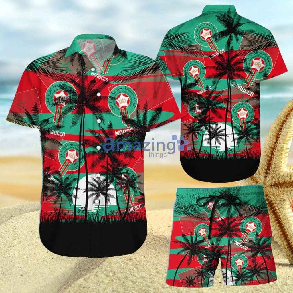 Morocco Coconut Pattern Hawaiian Soccer Team, World Cup 2022 Qatar Champions, Football Gift Fans World Cup Hawaiian Shirt And Short - 270423-180316