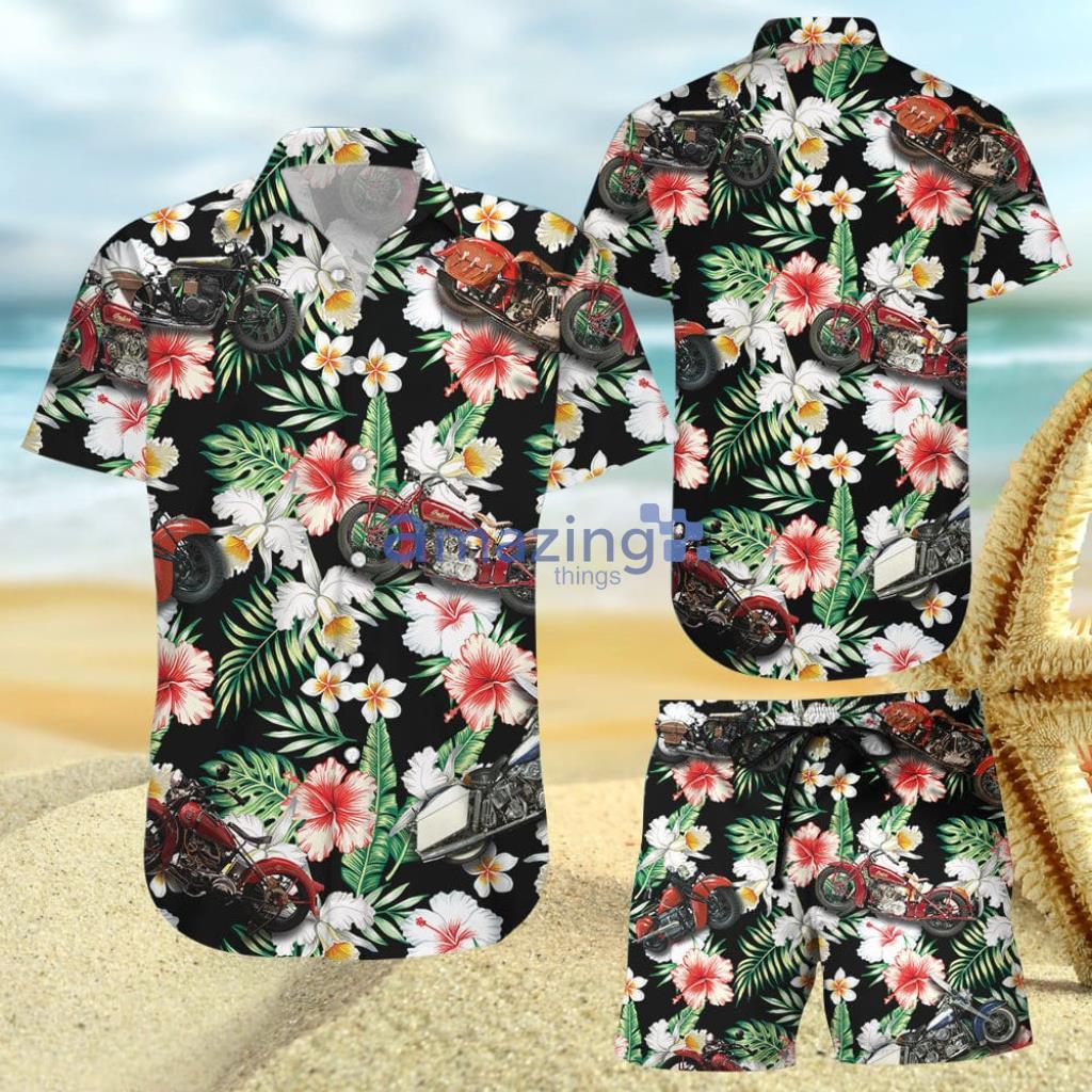 Motorcycle Hawaiian Shirt - American Motorcycle With Flower Hawaiian Shirt And Short - Motorcycle Hawaiian Shirt - American Motorcycle With Flower Hawaiian Shirt And Short