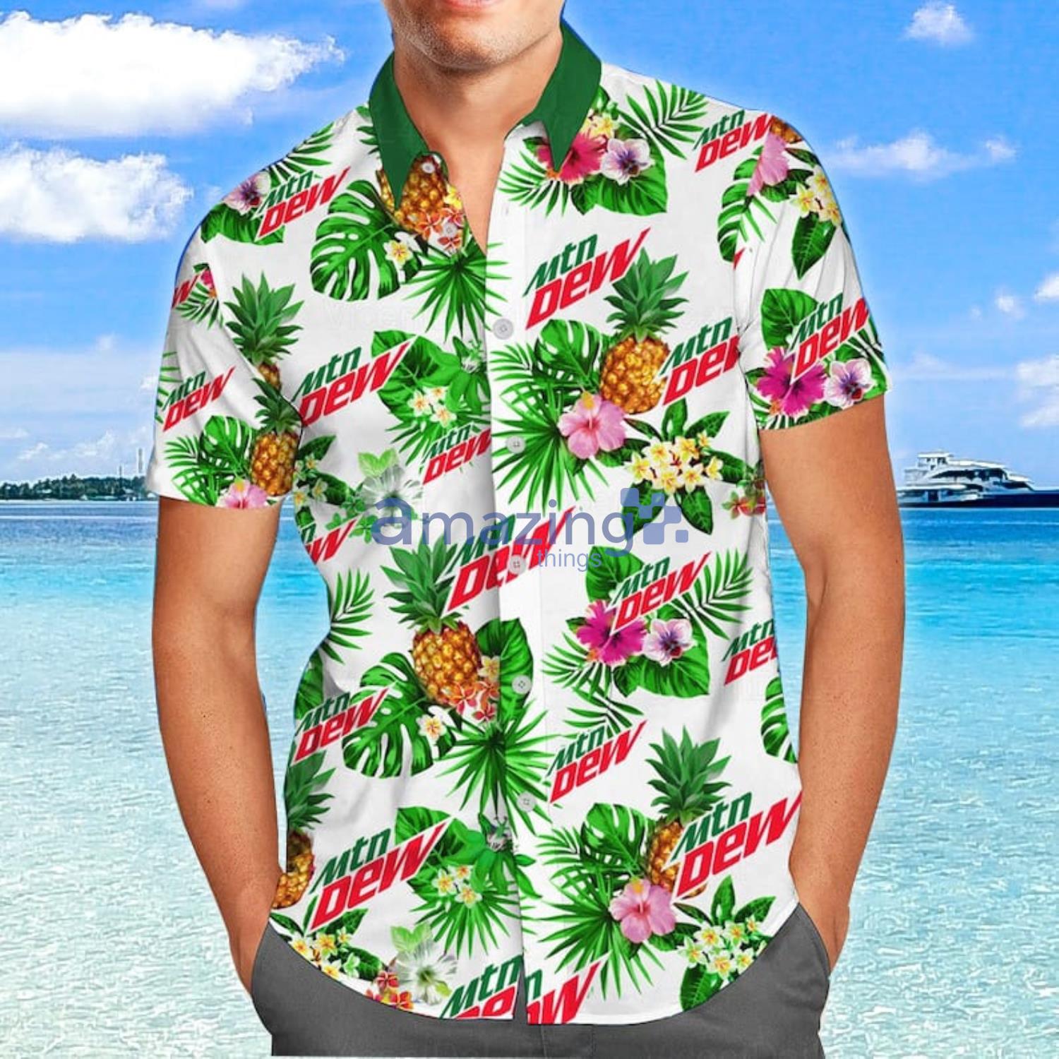 Mountain Dew Pineapple Tropical Flower Summer Gift Hawaiian Shirt And Shorts Product Photo 1