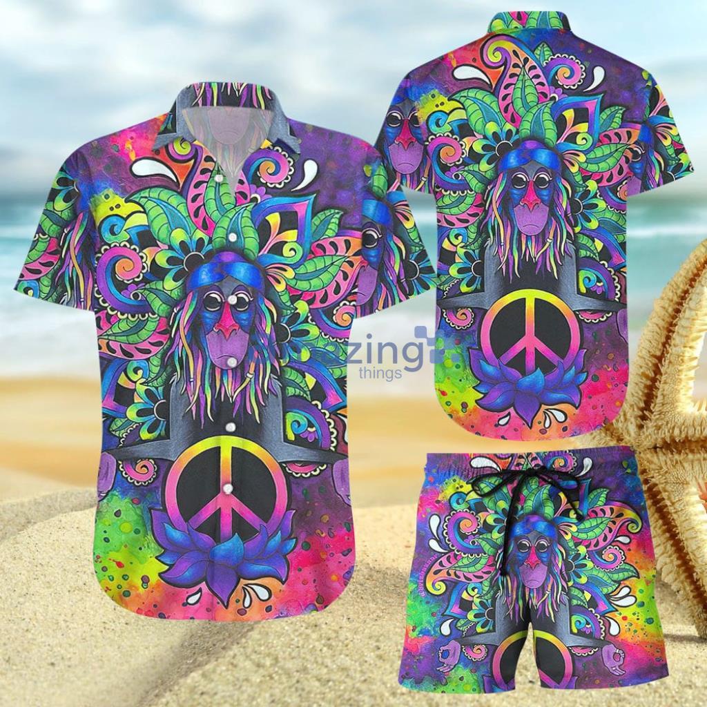 Multicolored Hippie Shirt - Monkey Colorful Peaceful Hippie Tropical Hawaiian Shirt And Short - Multicolored Hippie Shirt - Monkey Colorful Peaceful Hippie Tropical Hawaiian Shirt And Short