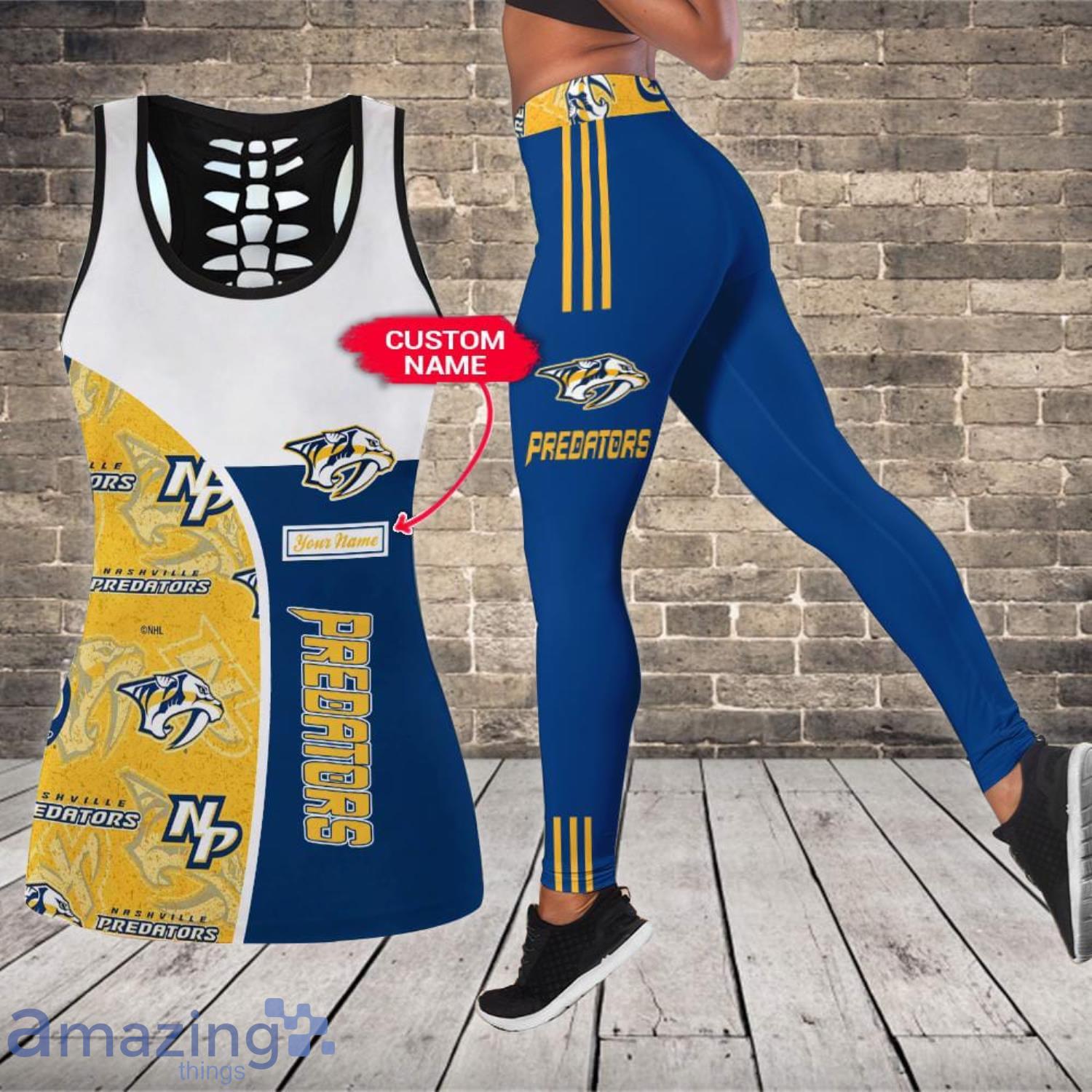 Nashville Predators Custom Name Leggings And Hollow Tank Top For Women Product Photo 1