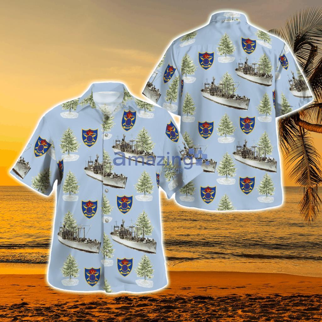 Navy USS Vesuvius (Ae-15) Christmas Seamless Hawaiian Shirt - Navy USS Vesuvius (Ae-15) Christmas Seamless Hawaiian Shirt