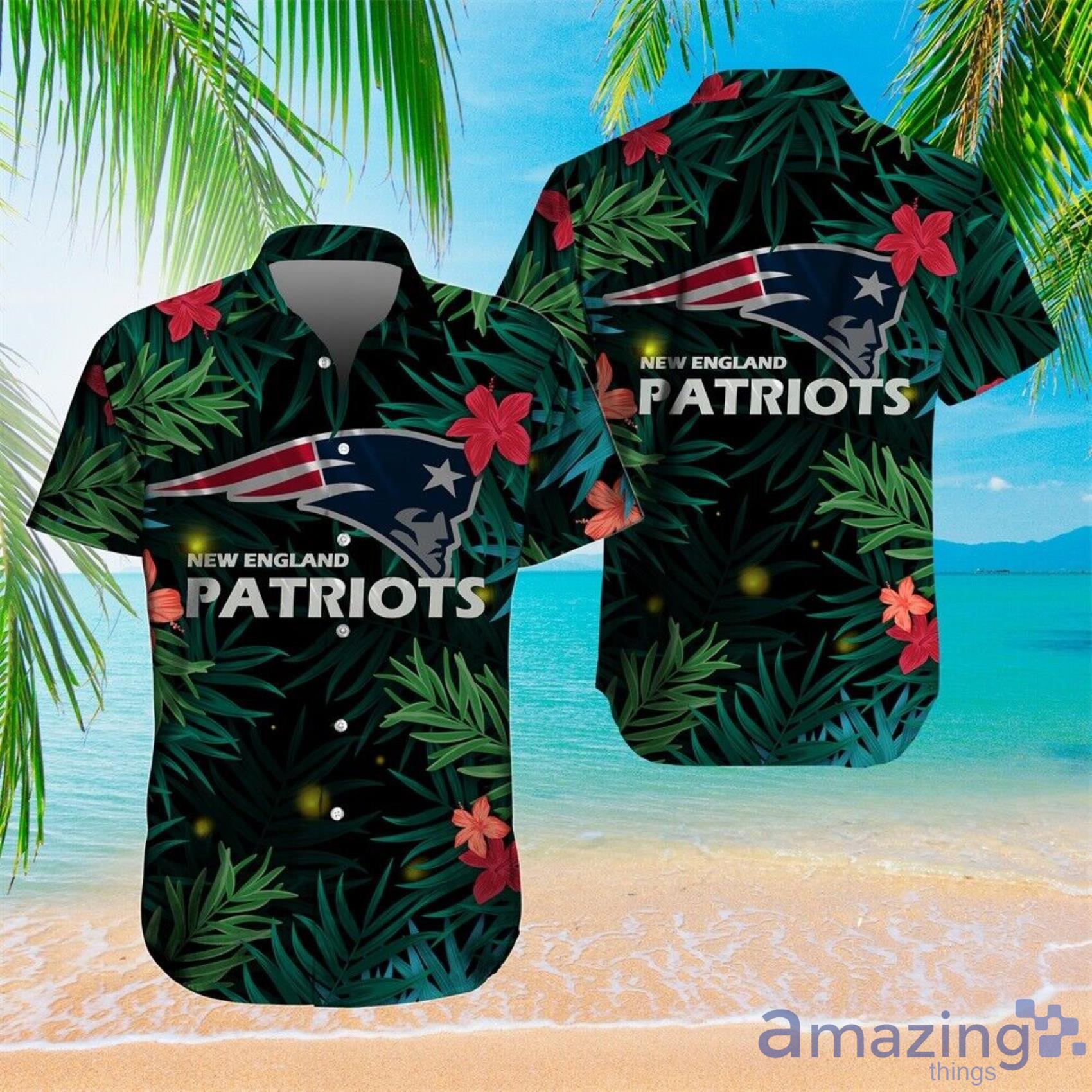 New England Patriots Green Tropical Leaves And Red Habicus Hawaiian Shirt And Short - New England Patriots Hawaiian Shirts2
