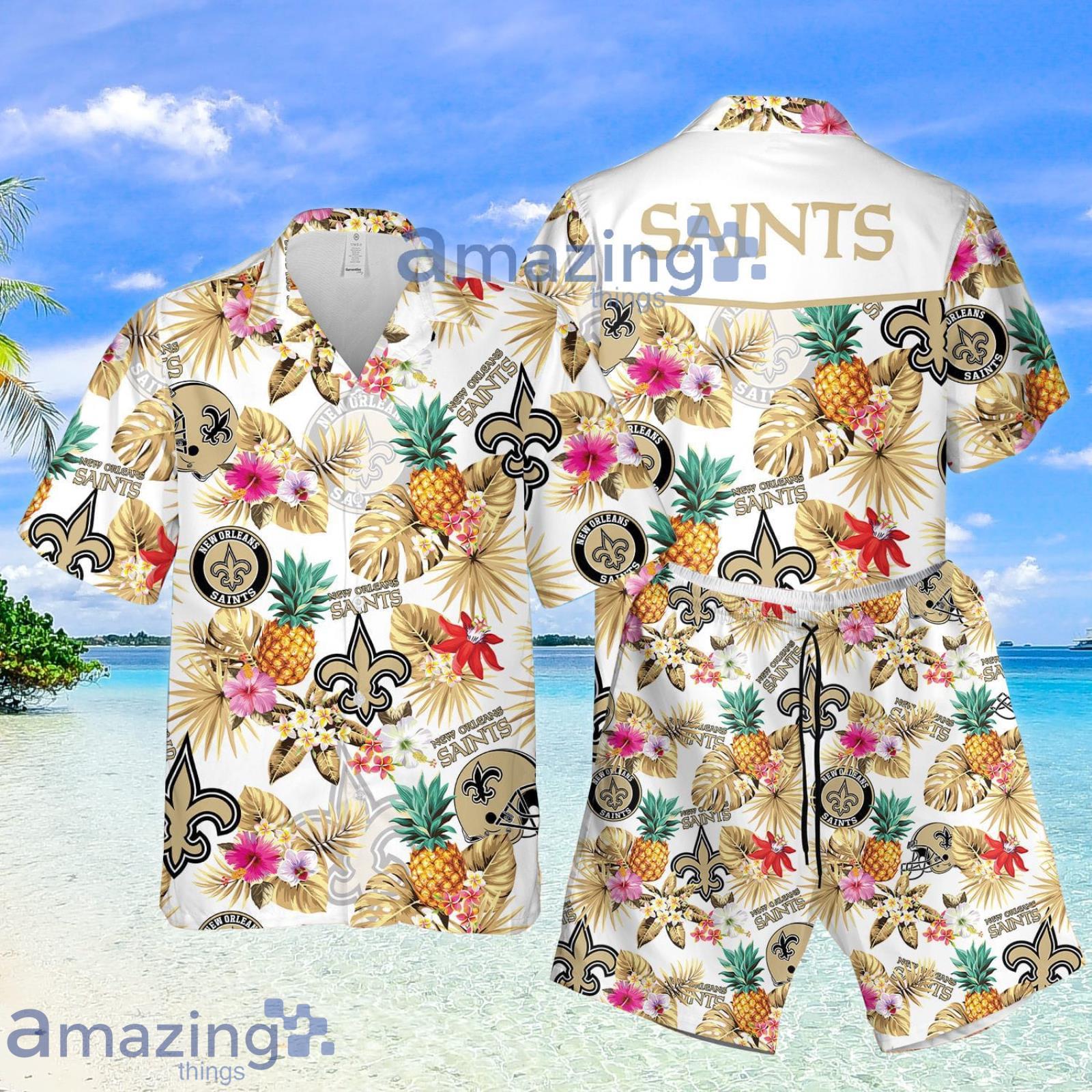New Orleans Saints Pineapple Tropical Flower Summer Set Hawaiian Shirt And Shorts Product Photo 1