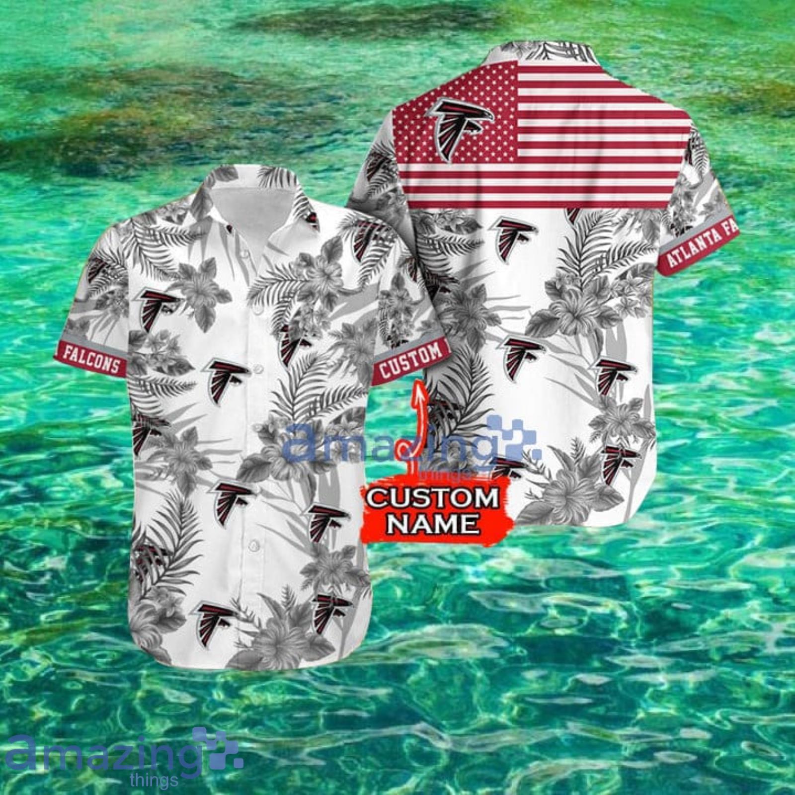 Nfl Atlanta Falcons Fans American Flag Tropical Custom Name Hawaiian Shirt Product Photo 1