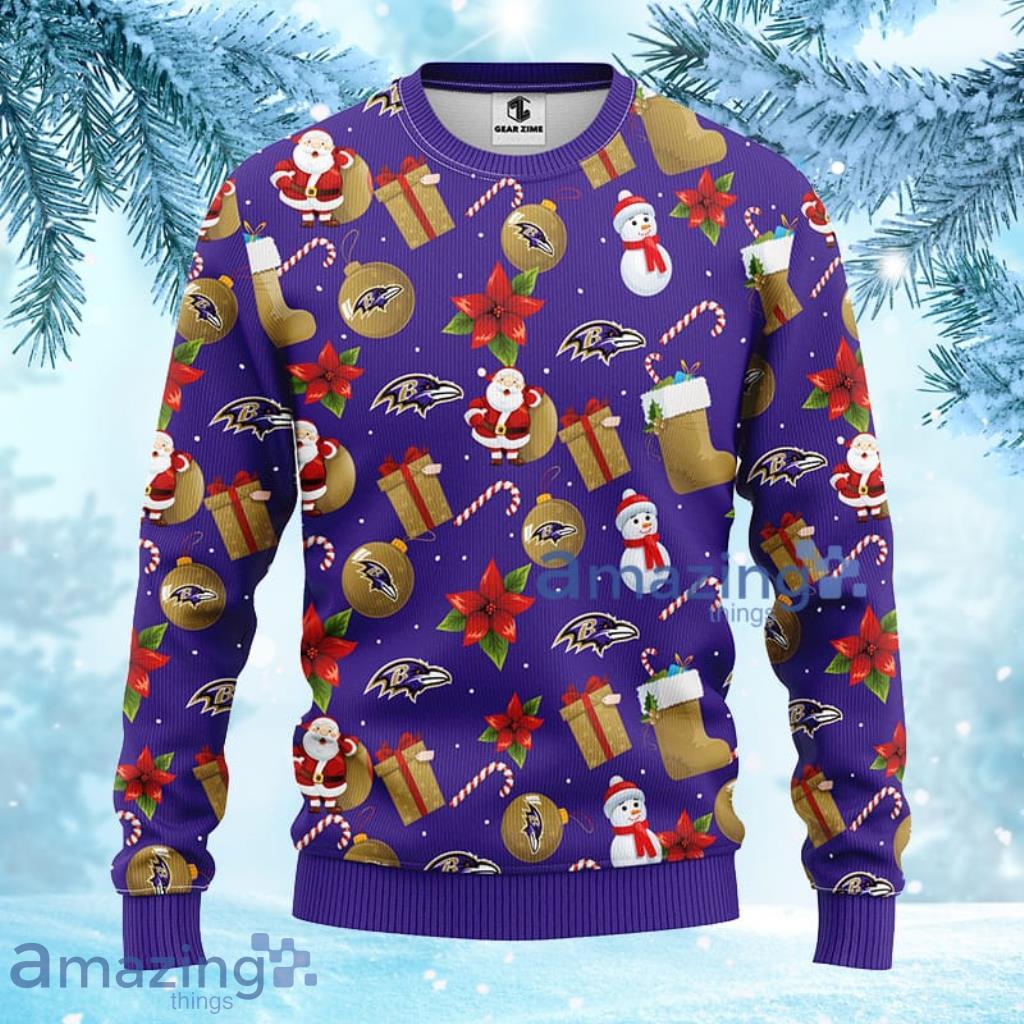 NFL Baltimore Ravens Santa Claus Snowman Christmas Ugly Sweater - 1