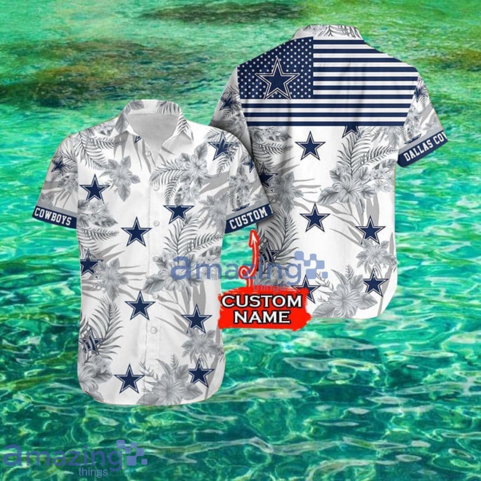 Nfl Dallas Cowboys Fans American Flag Tropical Custom Name Hawaiian Shirt Product Photo 1