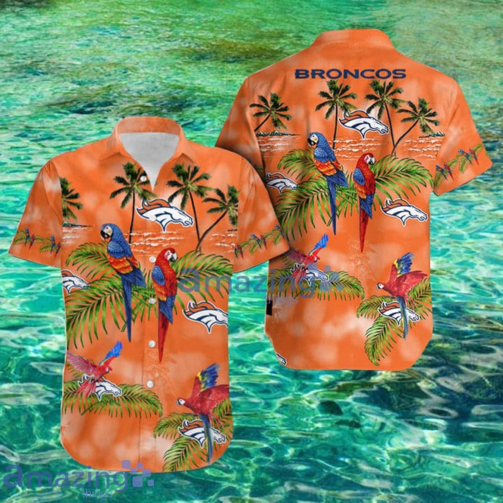 Denver Broncos Short Sleeve Button Up Tropical Aloha Hawaiian