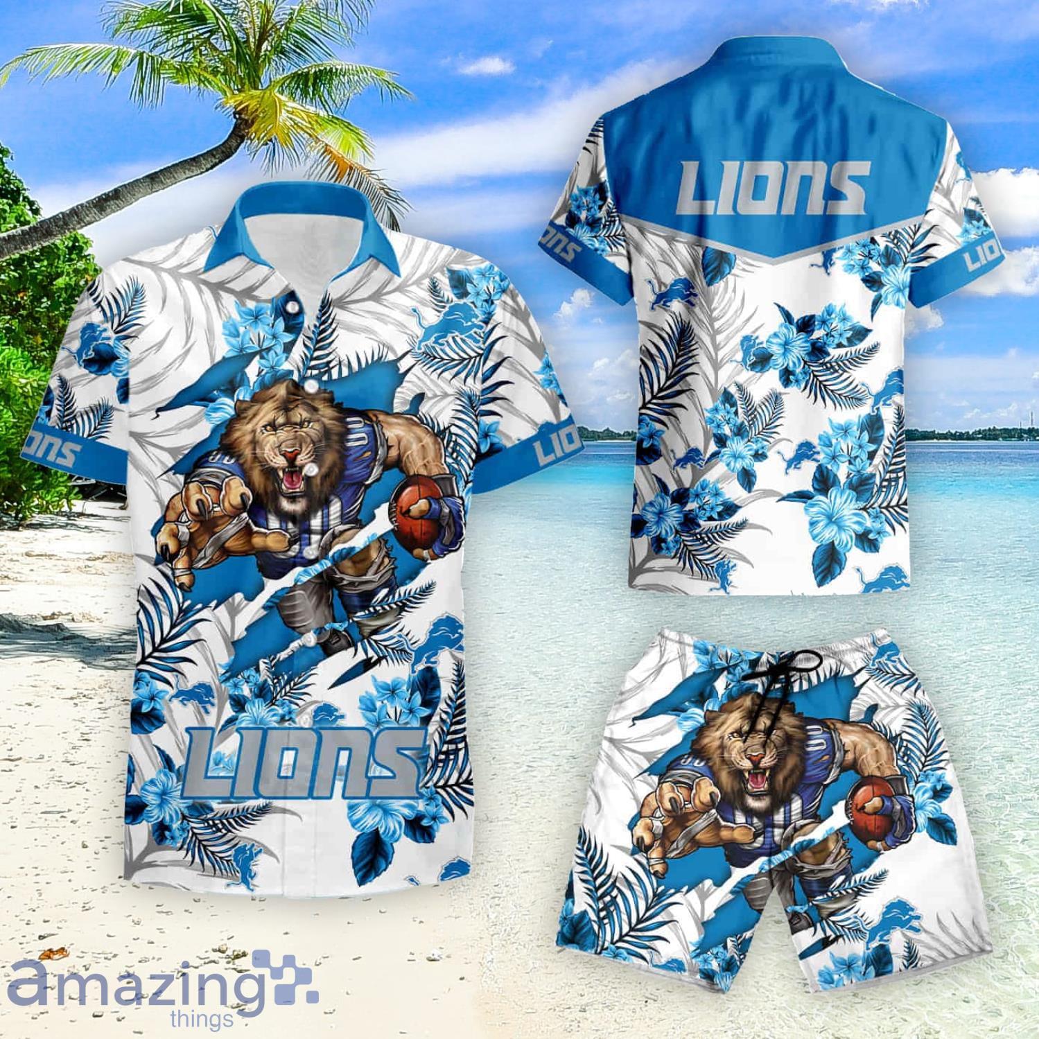 Nfl Hawaiian Shirt Detroit Lions Shorts Tshirt Star Custom Name Number-1