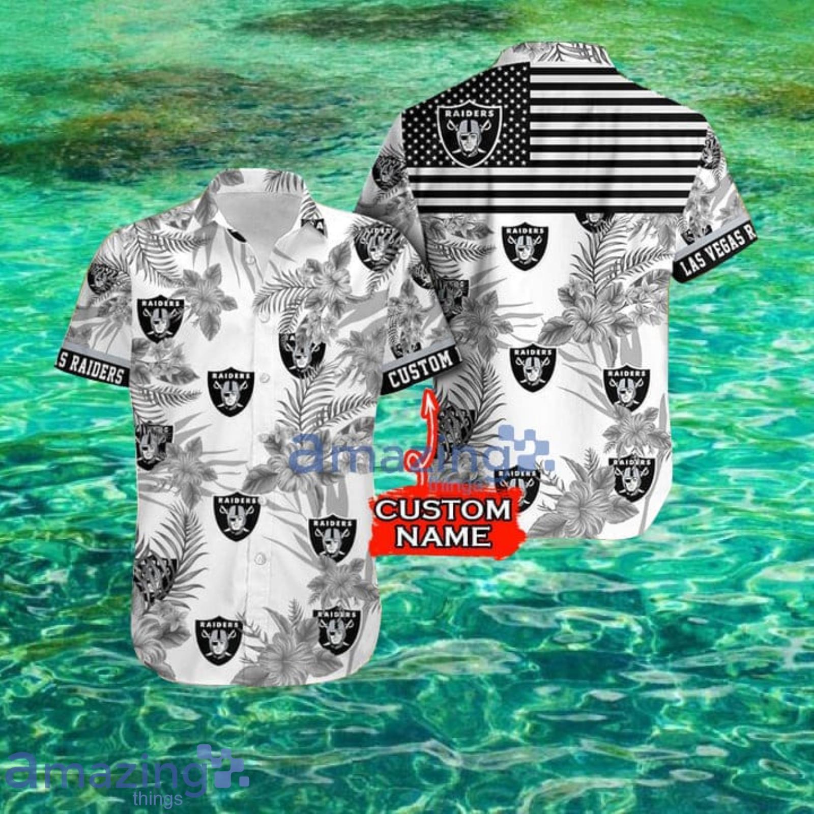Nfl Las Vegas Raiders Fans American Flag Tropical Custom Name Hawaiian Shirt Product Photo 1