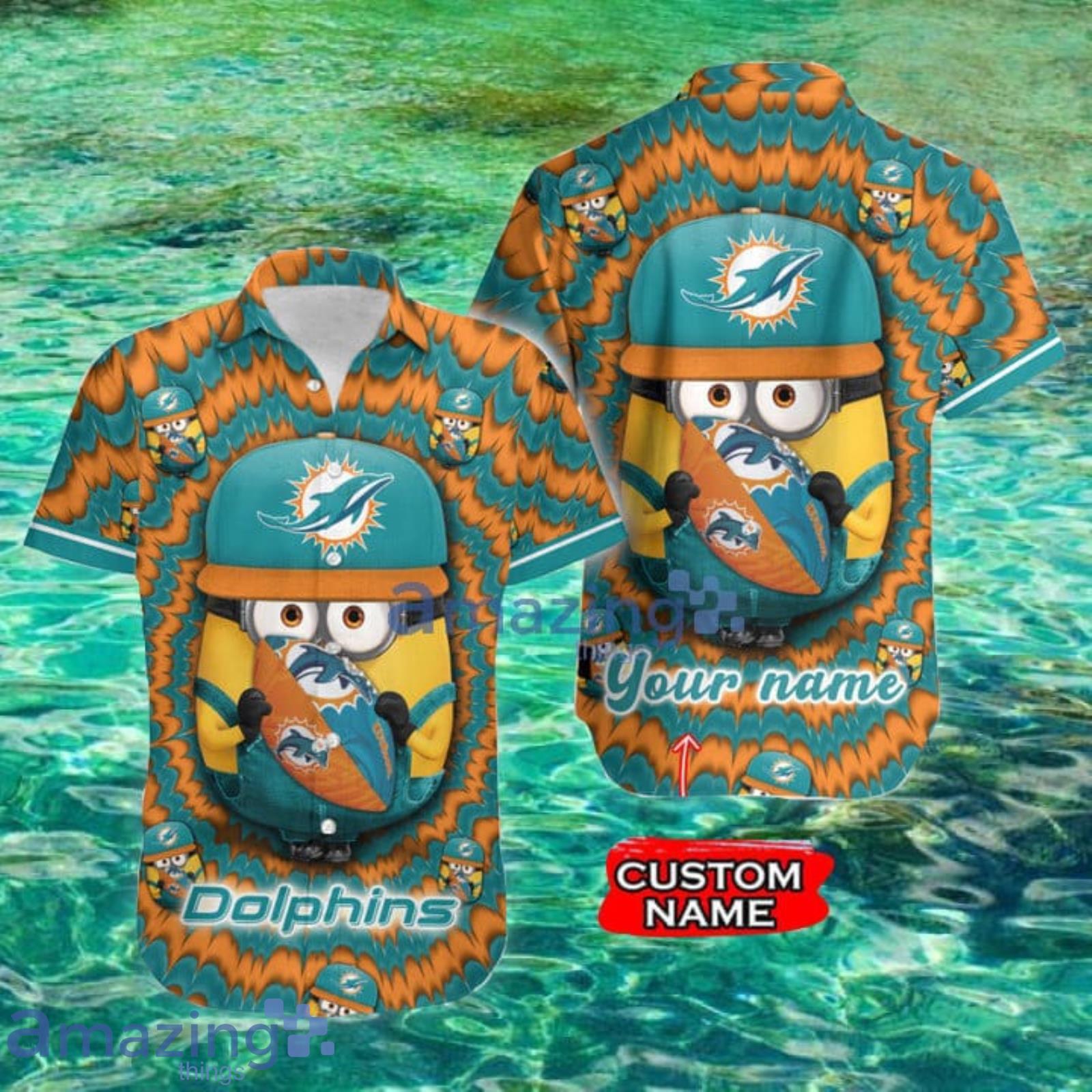 Nfl Miami Dolphins Custom Name Minions Lover Hawaiian Shirt For Men And Women Product Photo 1