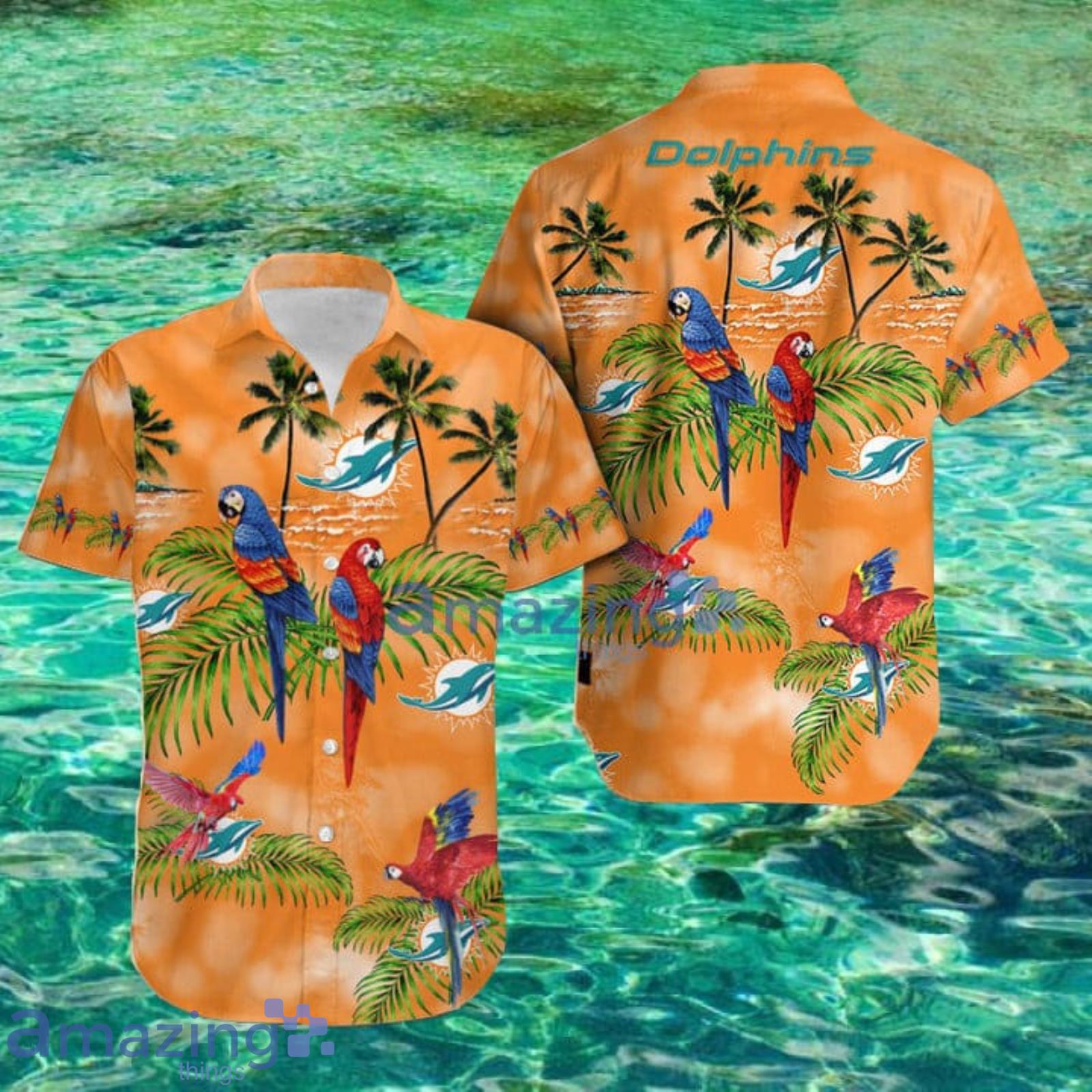 Nfl Miami Dolphins Parrot Tropical Aloha Hawaiian Shirt Summer Gift Product Photo 1