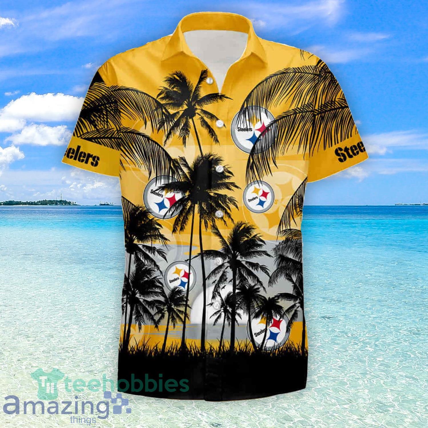 NFL Pittsburgh Steelers Logo And Tropical Graphic Steelers Hawaiian Shirt