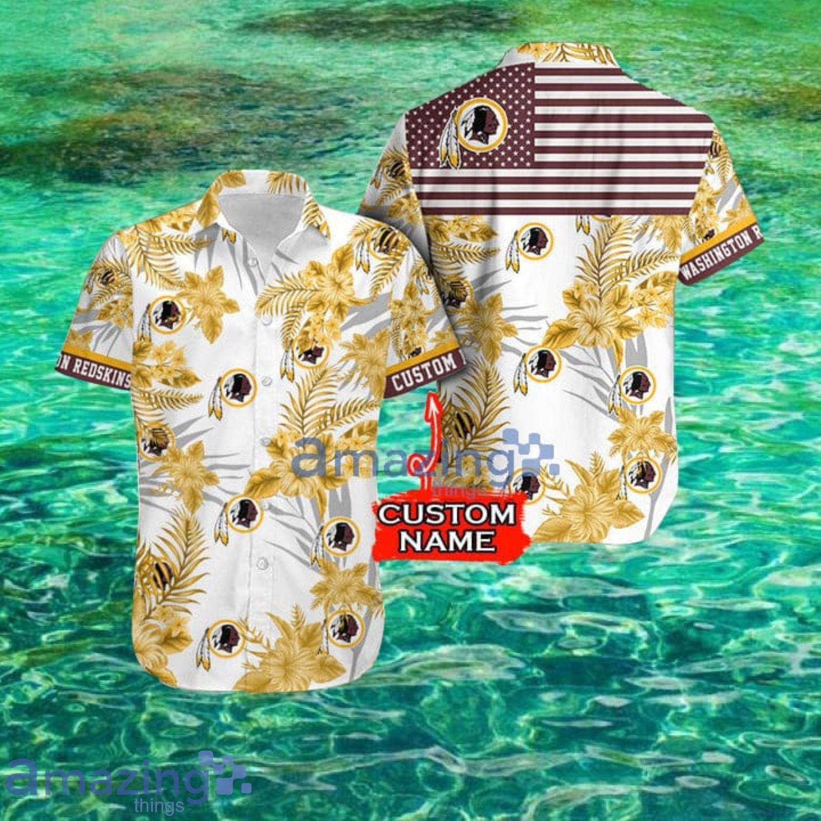 Nfl Washington Redskins Fans American Flag Tropical Custom Name Hawaiian Shirt Product Photo 1