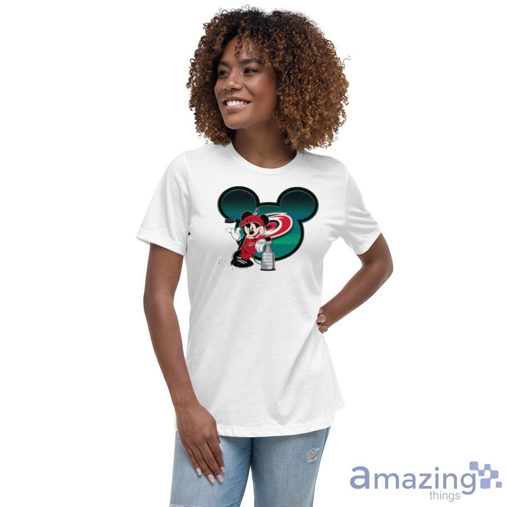 NHL Carolina Hurricanes Stanley Cup Mickey Mouse Disney Hockey T Shirt image NHL Carolina Hurricanes Stanley Cup Mickey Mouse Disney Hockey T Shirt - Womens Relaxed Short Sleeve Jersey Tee