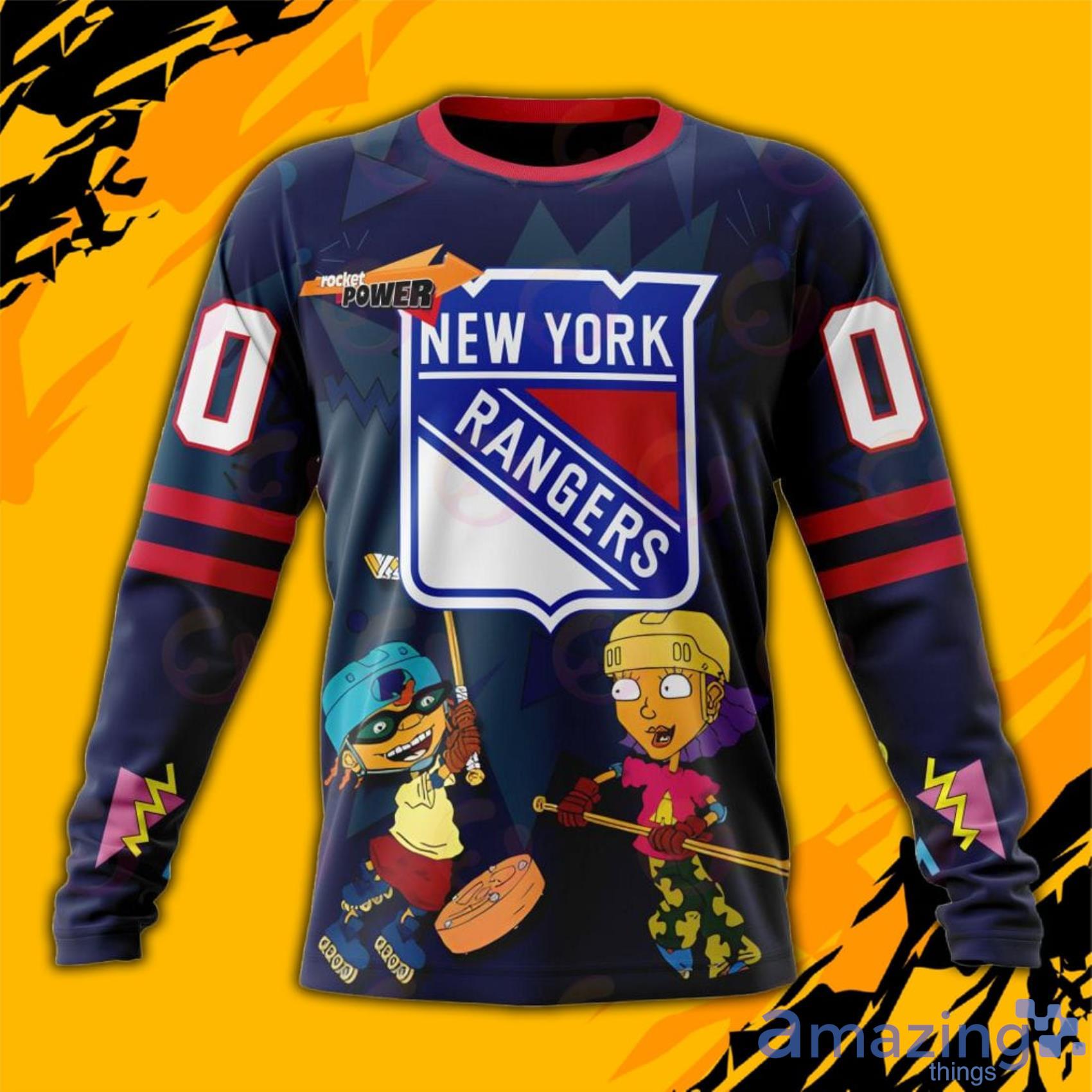 NHL New York Rangers Custom Name And Number Rocket Power Over Print 3D Shirt