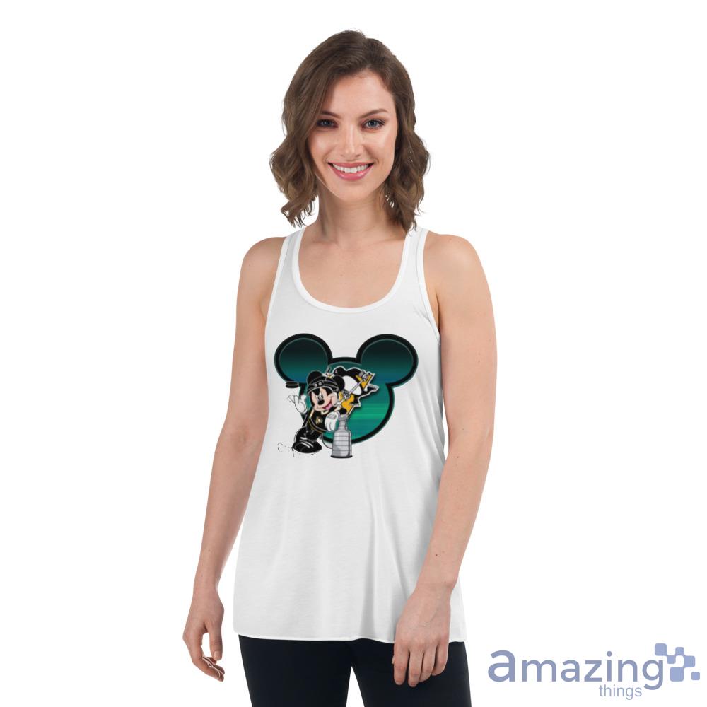 NHL Pittsburgh Penguins Stanley Cup Mickey Mouse Disney Hockey T Shirt image NHL Pittsburgh Penguins Stanley Cup Mickey Mouse Disney Hockey T Shirt - Womens Flowy Racerback Tank