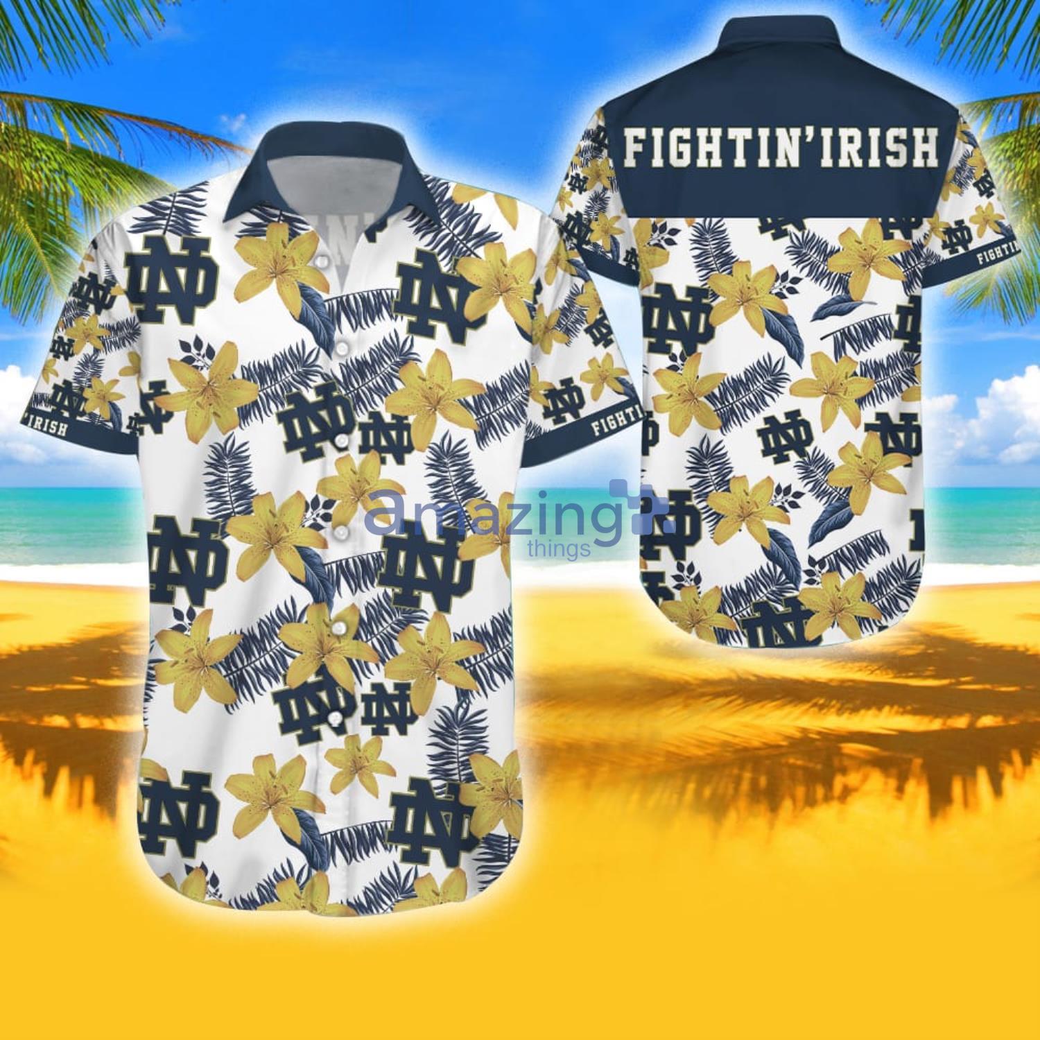 Notre Dame Logo Fighting Irish Tropical Aloha Combo Hawaiian Shirt And Shorts Gift For Summer Product Photo 1