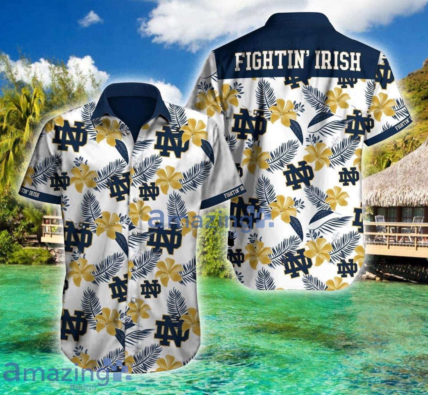 Notre Dame Logo Fighting Irish Tropical Short Sleeve Hawaiian Shirt For Men And Women Product Photo 1