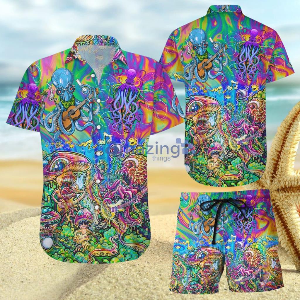 Octopus Trippy Hippie Beach Aloha Hawaiian Shirt And Short - Octopus Trippy Hippie Beach Aloha Hawaiian Shirt And Short
