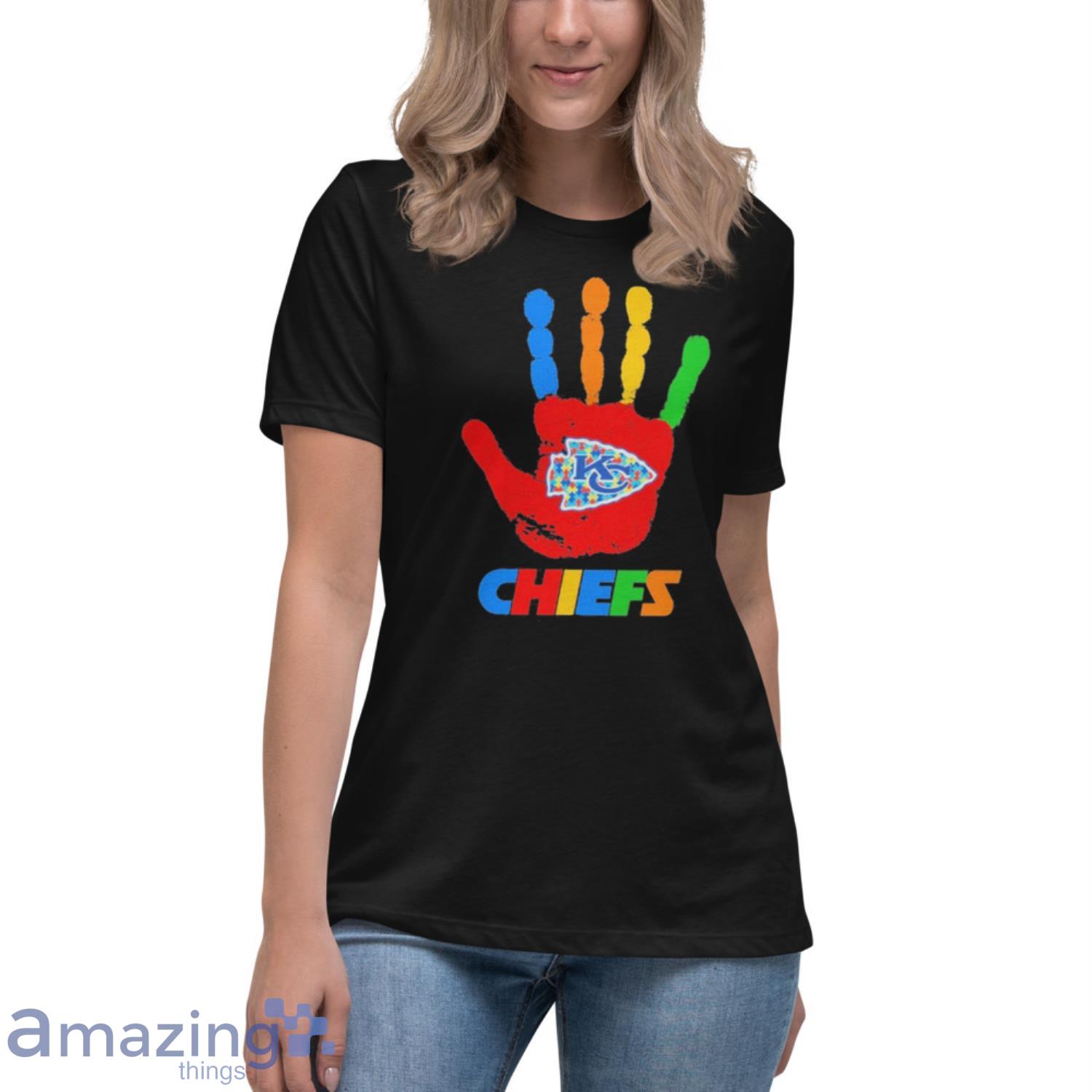 Official Kansas City Chiefs Hand Autism 2023 NFL Shirt image Official Kansas City Chiefs Hand Autism 2023 NFL Shirt - Womens Relaxed Short Sleeve Jersey Tee