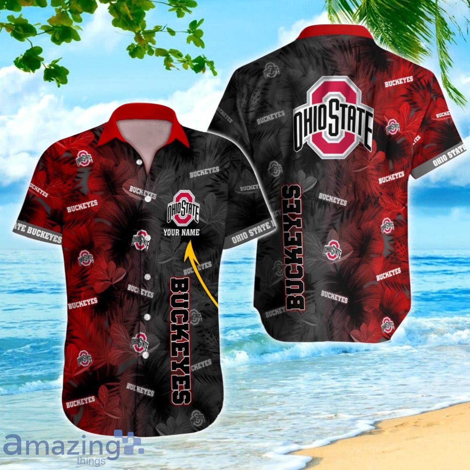Ohio State Buckeyes NCAA Leaf Pattern All Over Print Custom Name Hawaiian Shirt Summer Gift For Fans Product Photo 1 Ohio State Buckeyes NCAA Leaf Pattern All Over Print Custom Name Hawaiian Shirt Summer Gift For Fans Product Photo 1