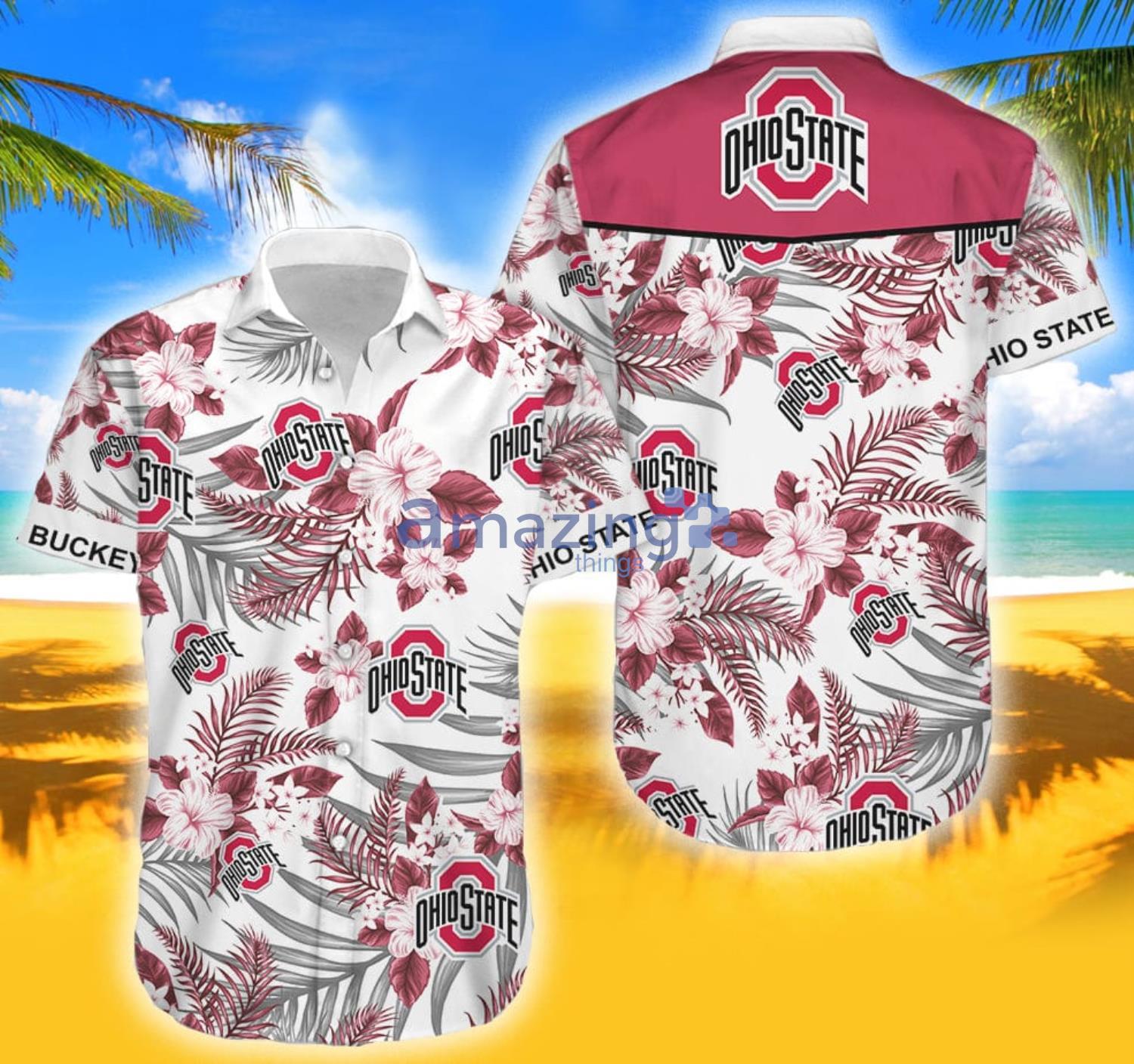 Ohio State Buckeyes Button Up Tropical Aloha Hawaiian Shirt