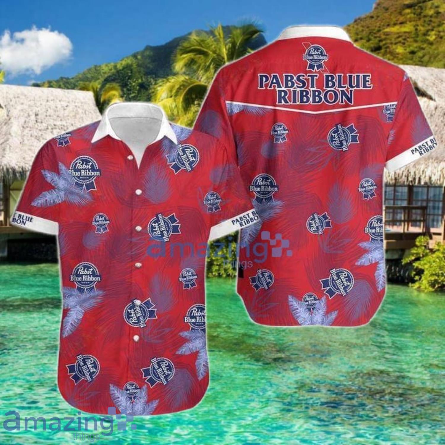 Pabst Blue Ribbon Beer Tropical Short Sleeve Aloha Hawaiian Shirt For Men And Women Product Photo 1 Pabst Blue Ribbon Beer Tropical Short Sleeve Aloha Hawaiian Shirt For Men And Women Product Photo 1