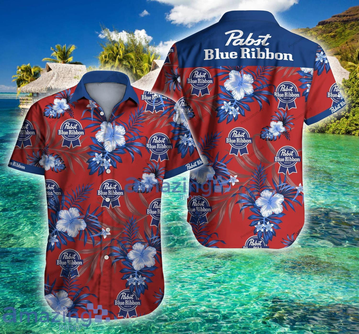 Pabst Blue Ribbon Summer Tropical Short Sleeve Hawaiian Shirt For Men And Women Product Photo 1