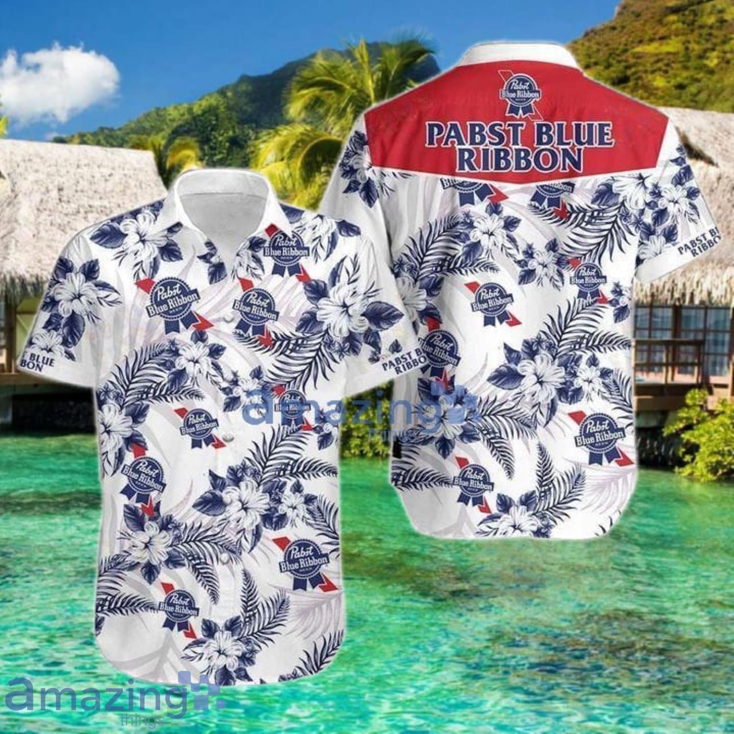 Pabst Blue Ribbon Tropical Short Sleeve Aloha Hawaiian Shirt For Men And Women Product Photo 1