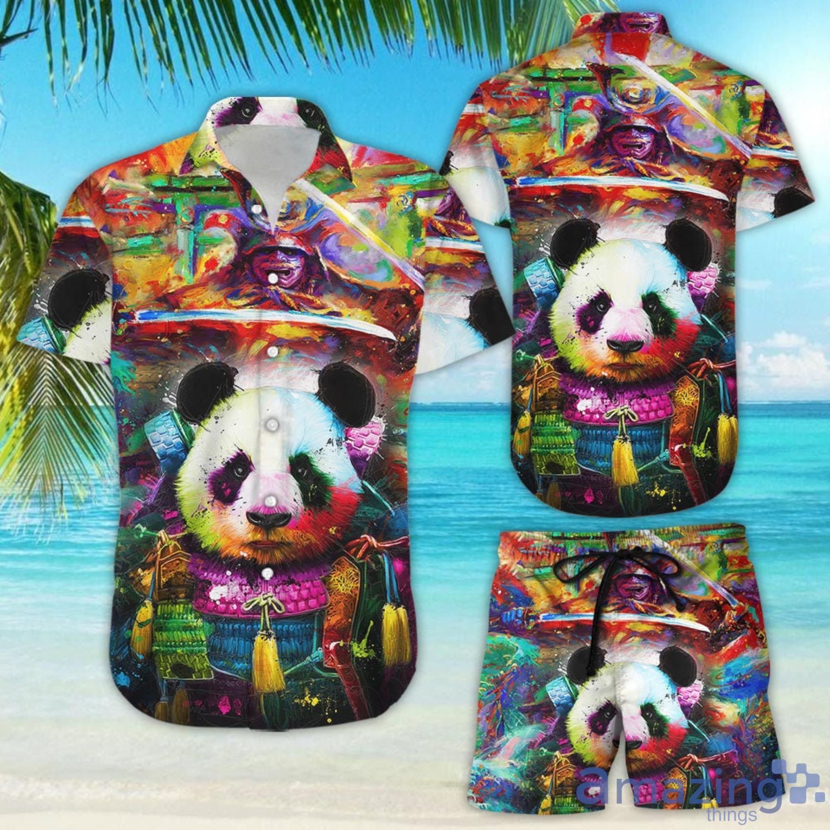 Panda Samurai Colorful Short Sleeve Hawaiian Shirt And Short Product Photo 1