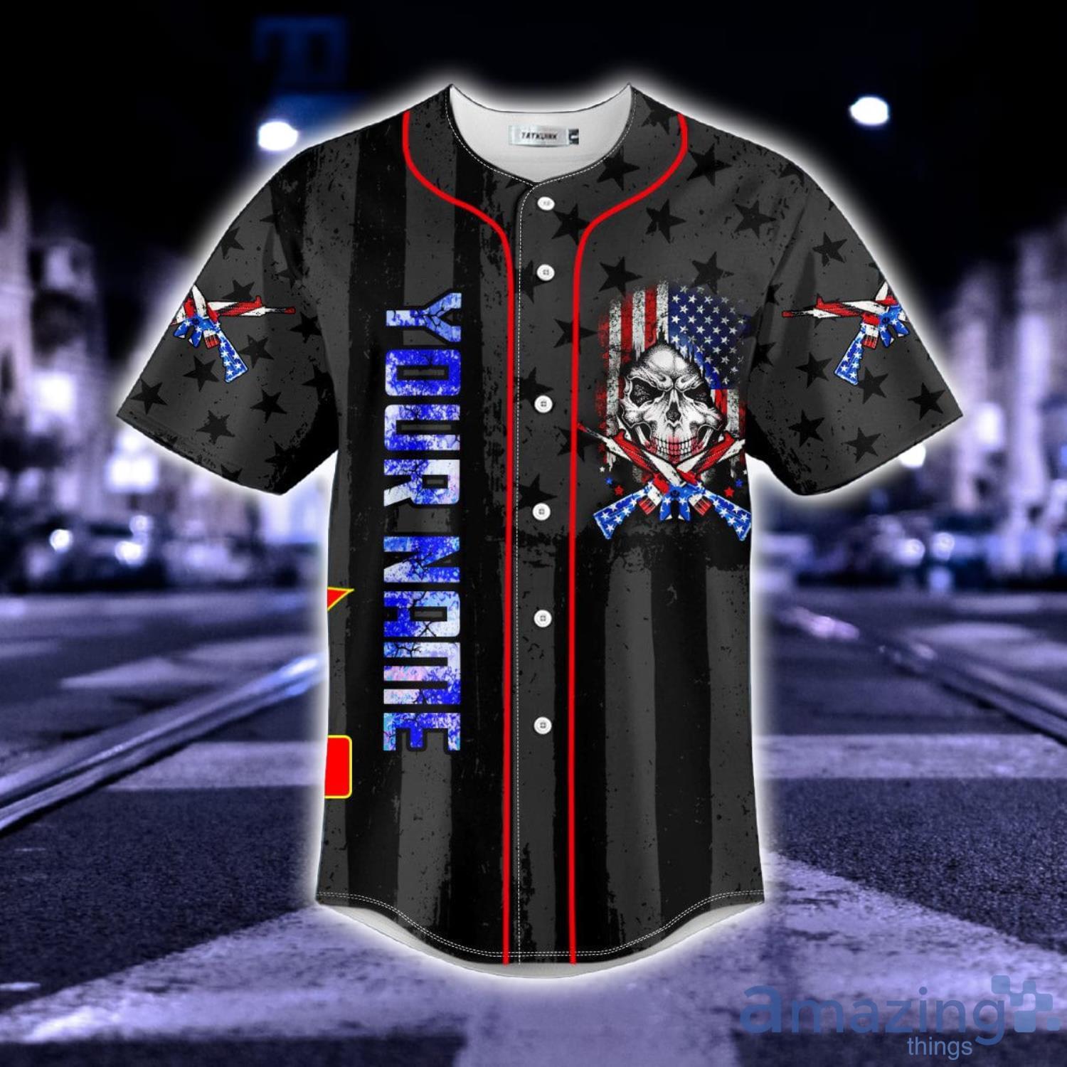 American Flag Skull Custom Name All Over Print Baseball Jersey