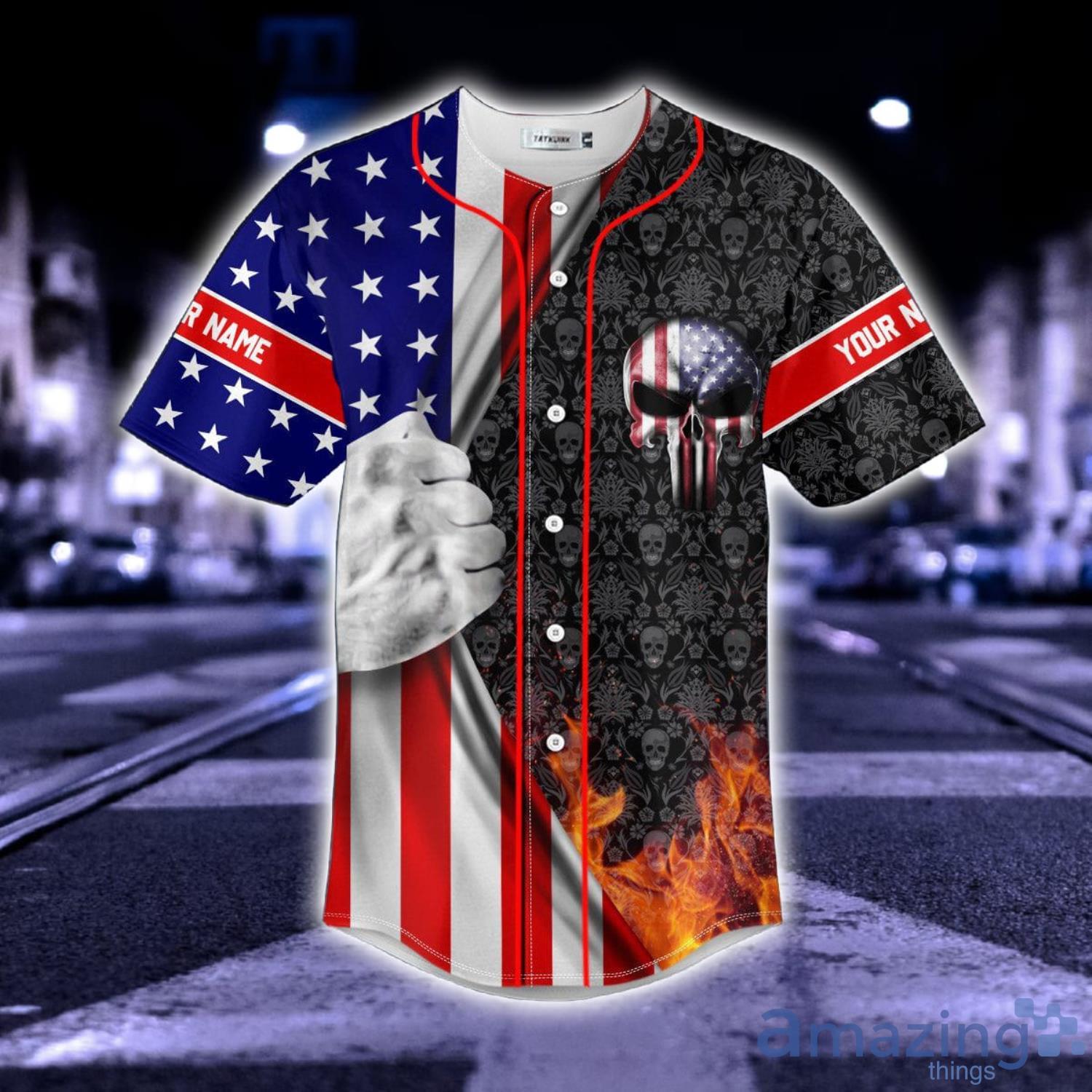 Patriotism U.S Flag Punisher Skull Custom Name All Over Print AOP Baseball  Jersey For Men And Women