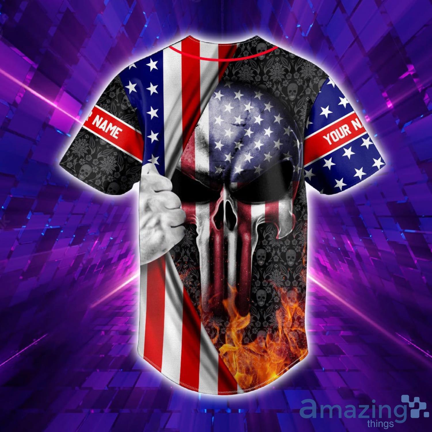 American Flag Punisher Skull 3D Printed Baseball Jersey Shirt Men Summer  Collarless Camisa Unisex Hawaiian Tshirt Female Tee Top