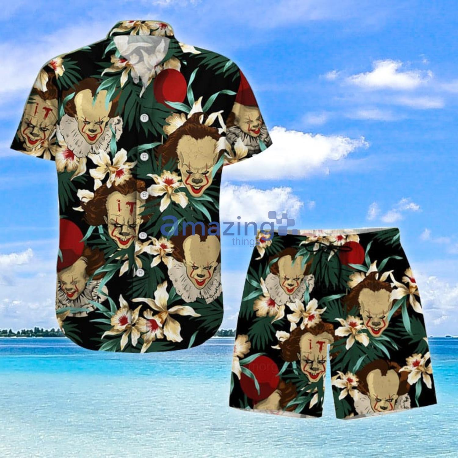 Pennywise IT Shirt Tropical Flower Halloween Pennywise Summer Gift Hawaiian Shirt And Shorts Product Photo 1