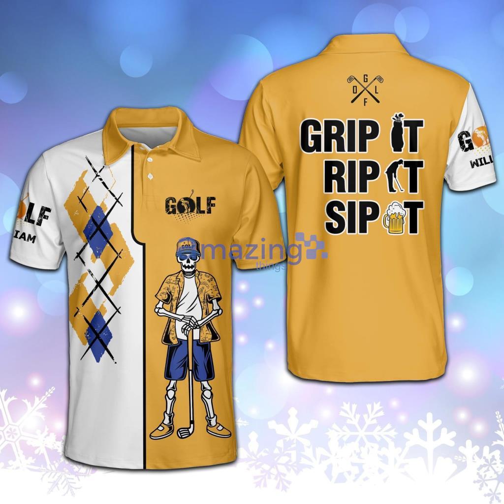 Personalized Funny Skull Funny Skull Golf And Beer Yellow Polo Shirt - Personalized Funny Skull Funny Skull Golf And Beer Yellow Polo Shirt