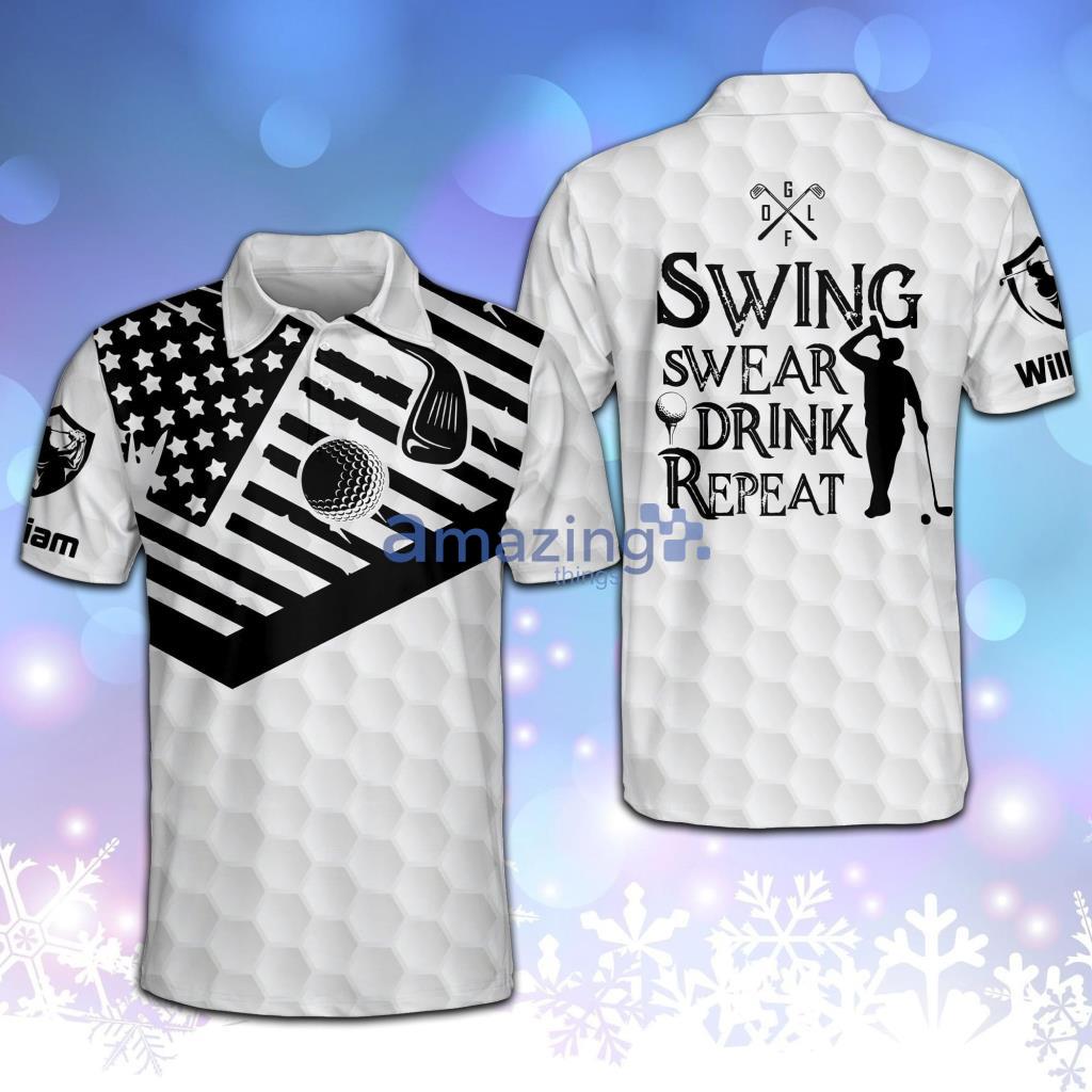 Personalized Funny Swing Swear Drink Repeat American Polo Shirt - Personalized Funny Swing Swear Drink Repeat American Polo Shirt