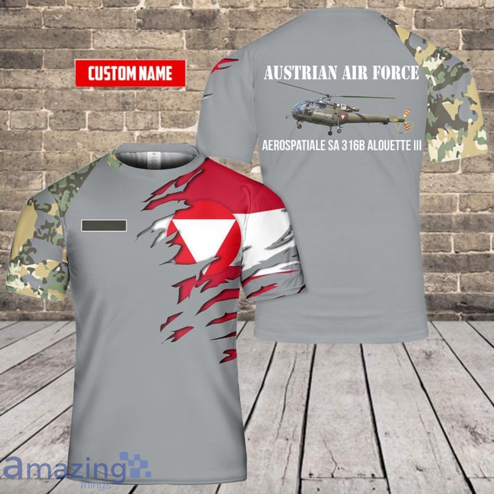 Personalized Name Austrian Air Force Aerospatiale SA 316B Alouette III 3D T-Shirt Product Photo 1