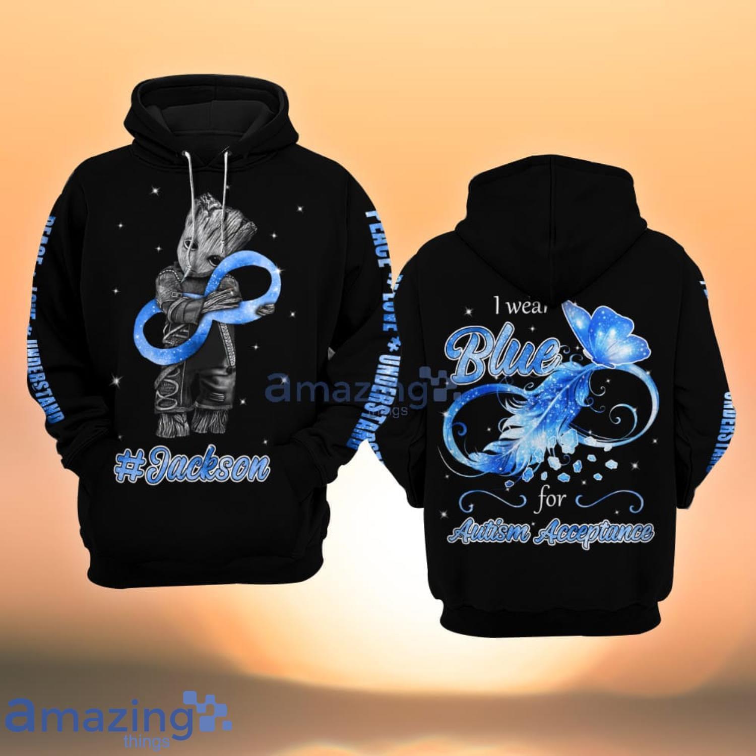 Personalized Name Autism Awareness I Wear Blue For Autism Acceptance All Over Print 3D Hoodie Product Photo 1