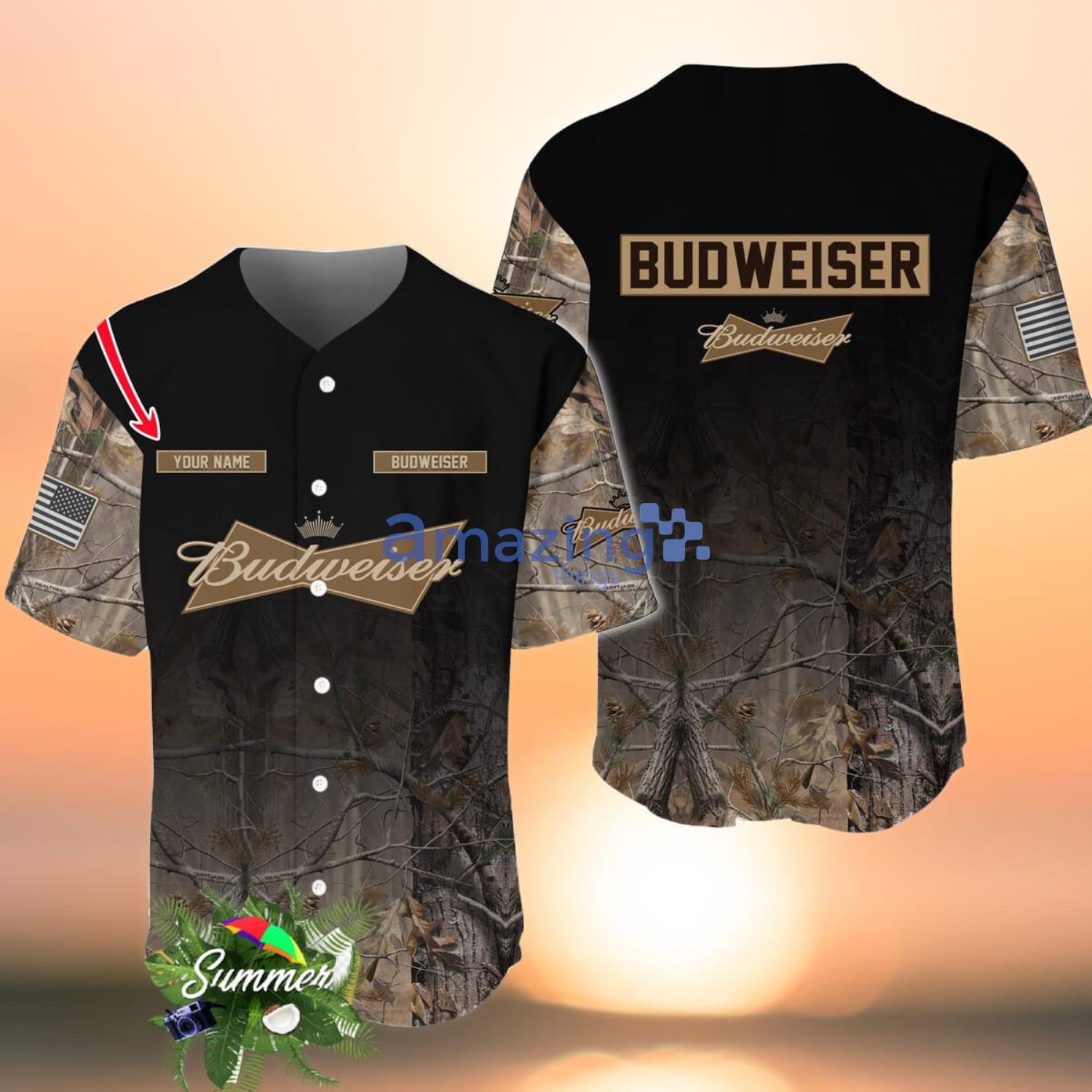 Personalized Name Deer Hunting Budweiser Baseball Jersey Shirt For Men And Women Product Photo 1
