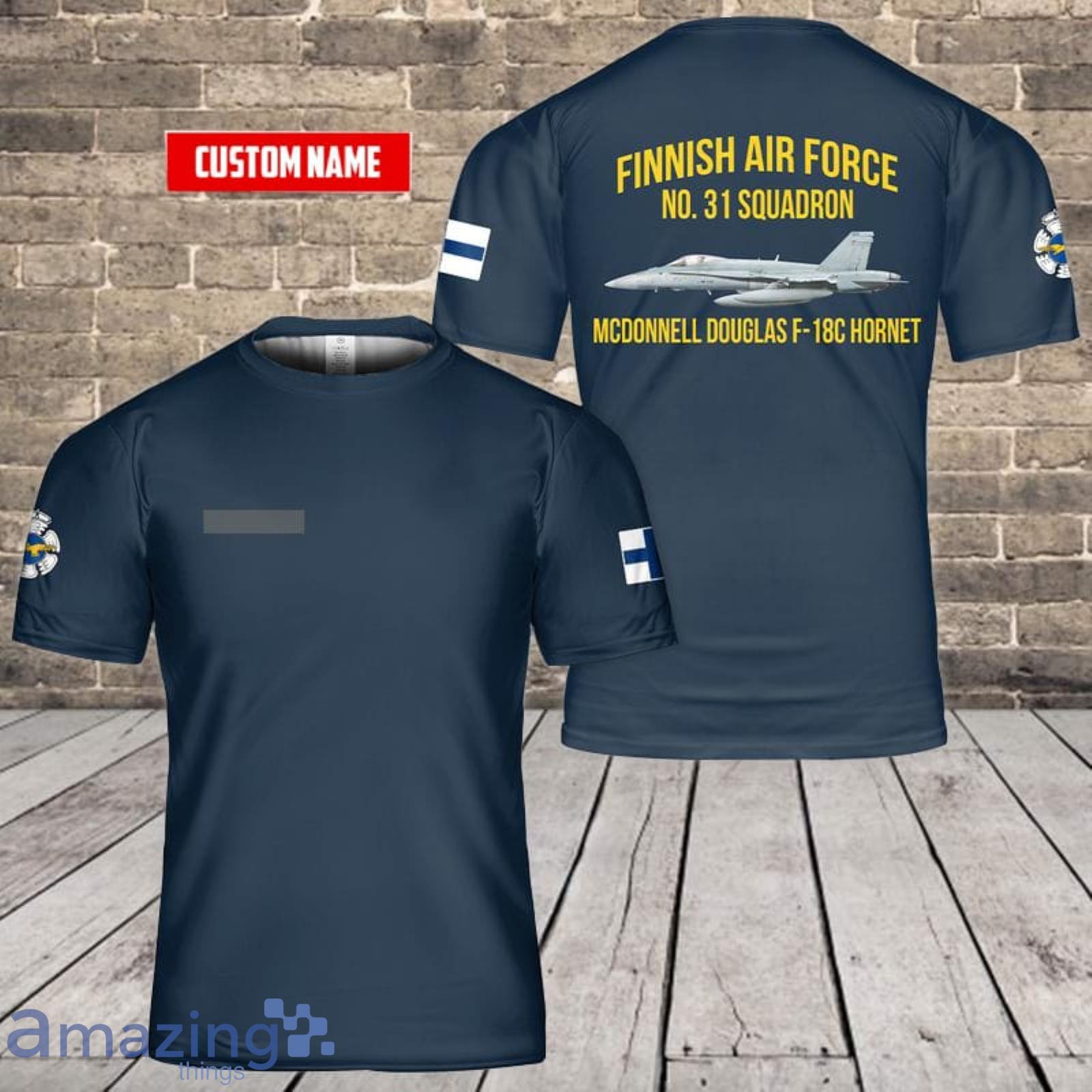 Personalized Name Finnish Air Force No. 31 Squadron McDonnell Douglas F-18C Hornet 3D T-Shirt Product Photo 1