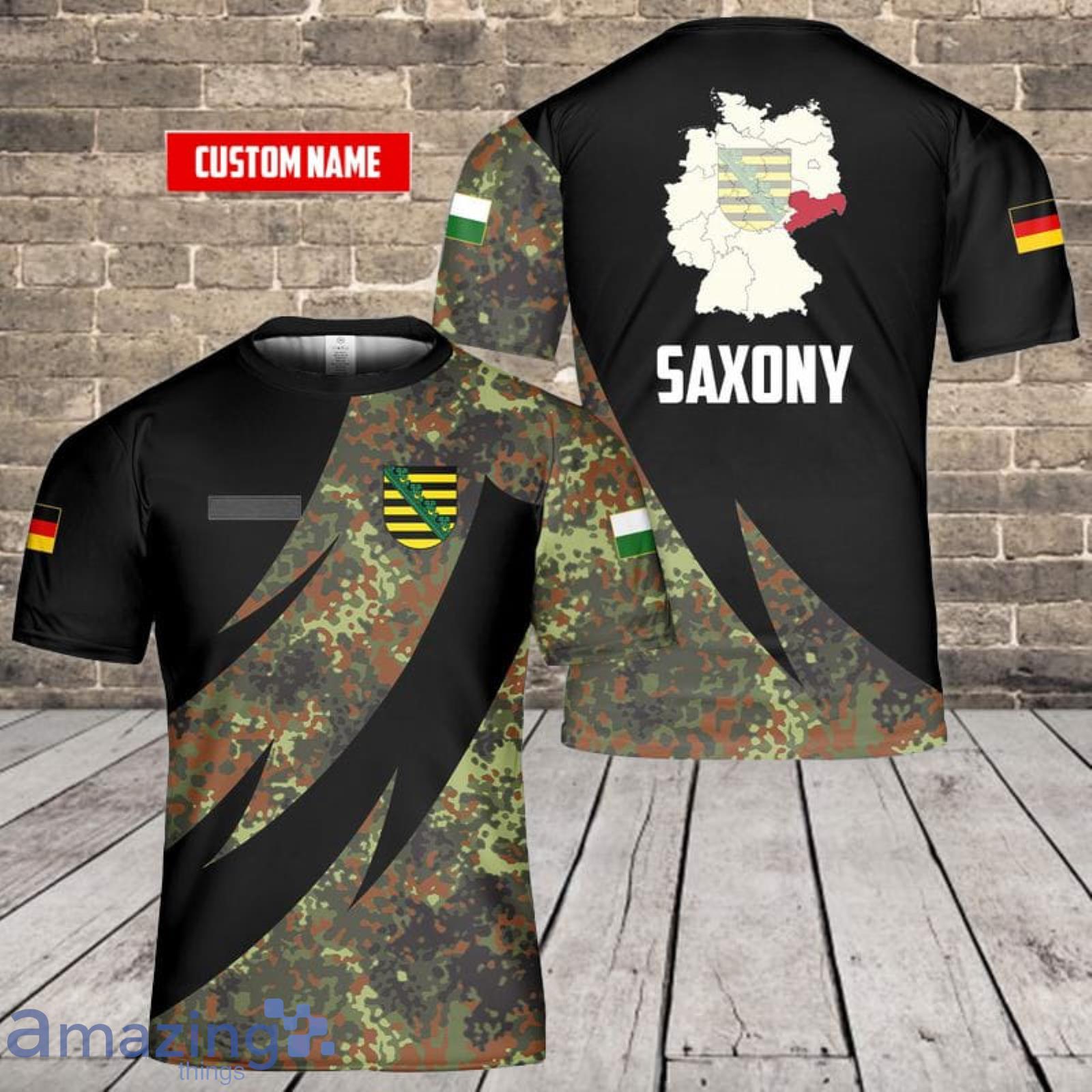Personalized Name Germany Saxony Black Camo 3D T-Shirt Product Photo 1