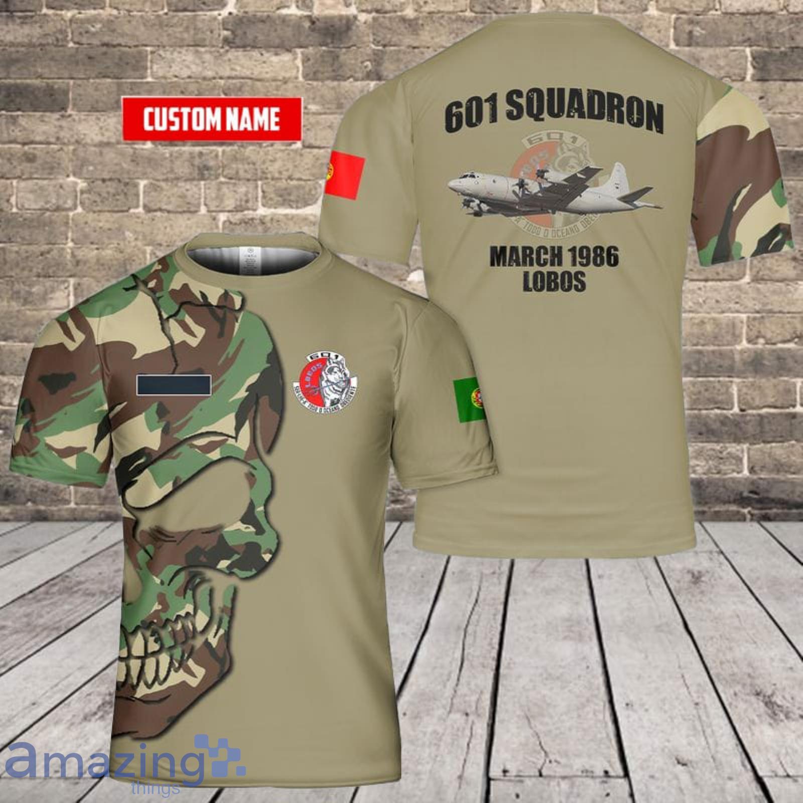 Personalized Name Portuguese Air Force 601 Squadron Lobos (Esquadra 601) Lockheed P-3C CUP+ Orion 3D T-Shirt Product Photo 1