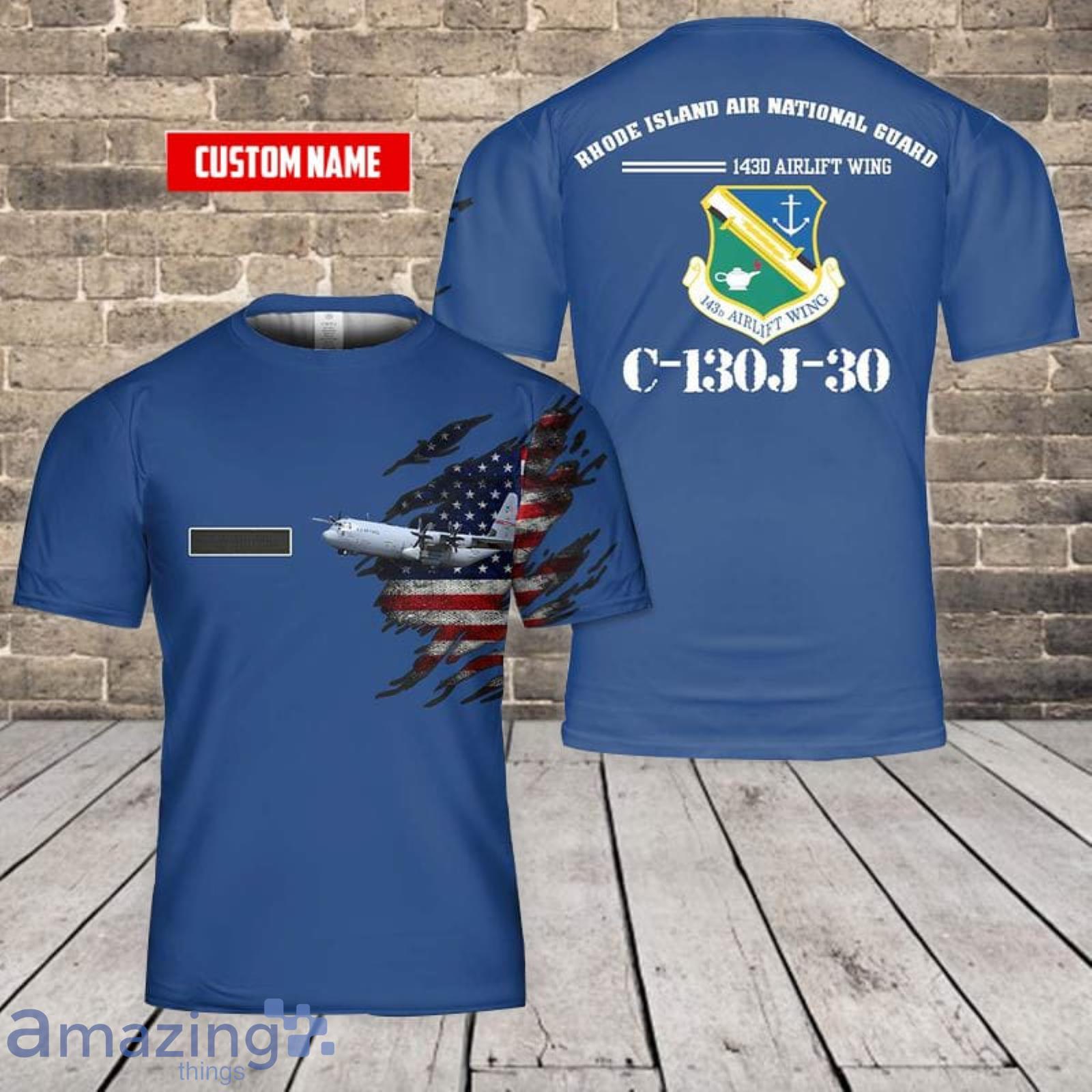 Personalized Name Rhode Island Air National Guard 143d Airlift Wing (143 AW) C-130J-30 3D T-Shirt Product Photo 1
