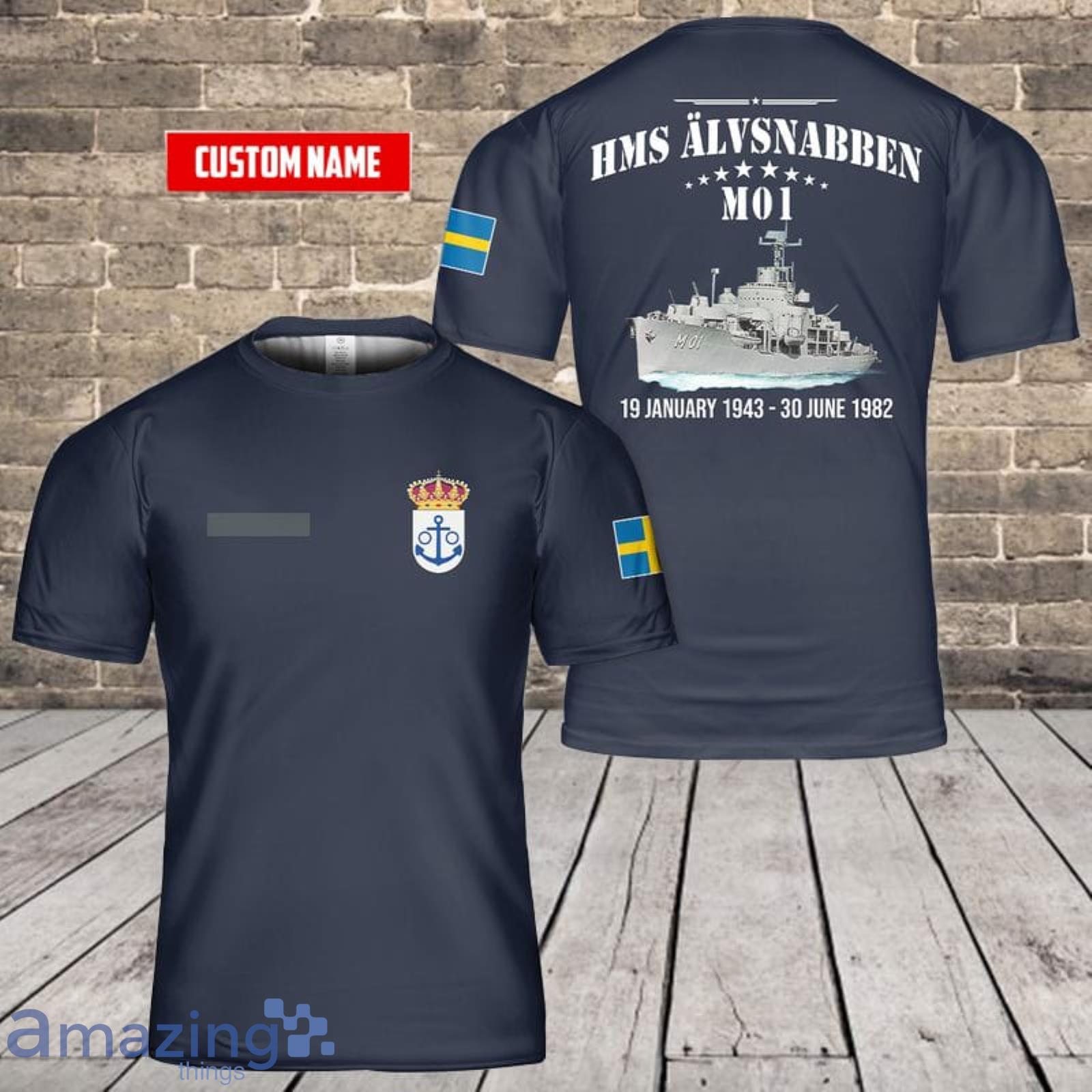 Personalized Name Swedish Navy HMS Alvsnabben (M01) 3D T-Shirt Product Photo 1