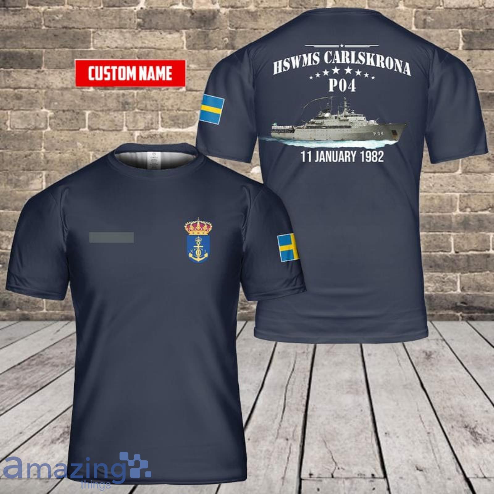 Personalized Name Swedish Navy HSwMS Carlskrona (P04) 3D T-Shirt Product Photo 1