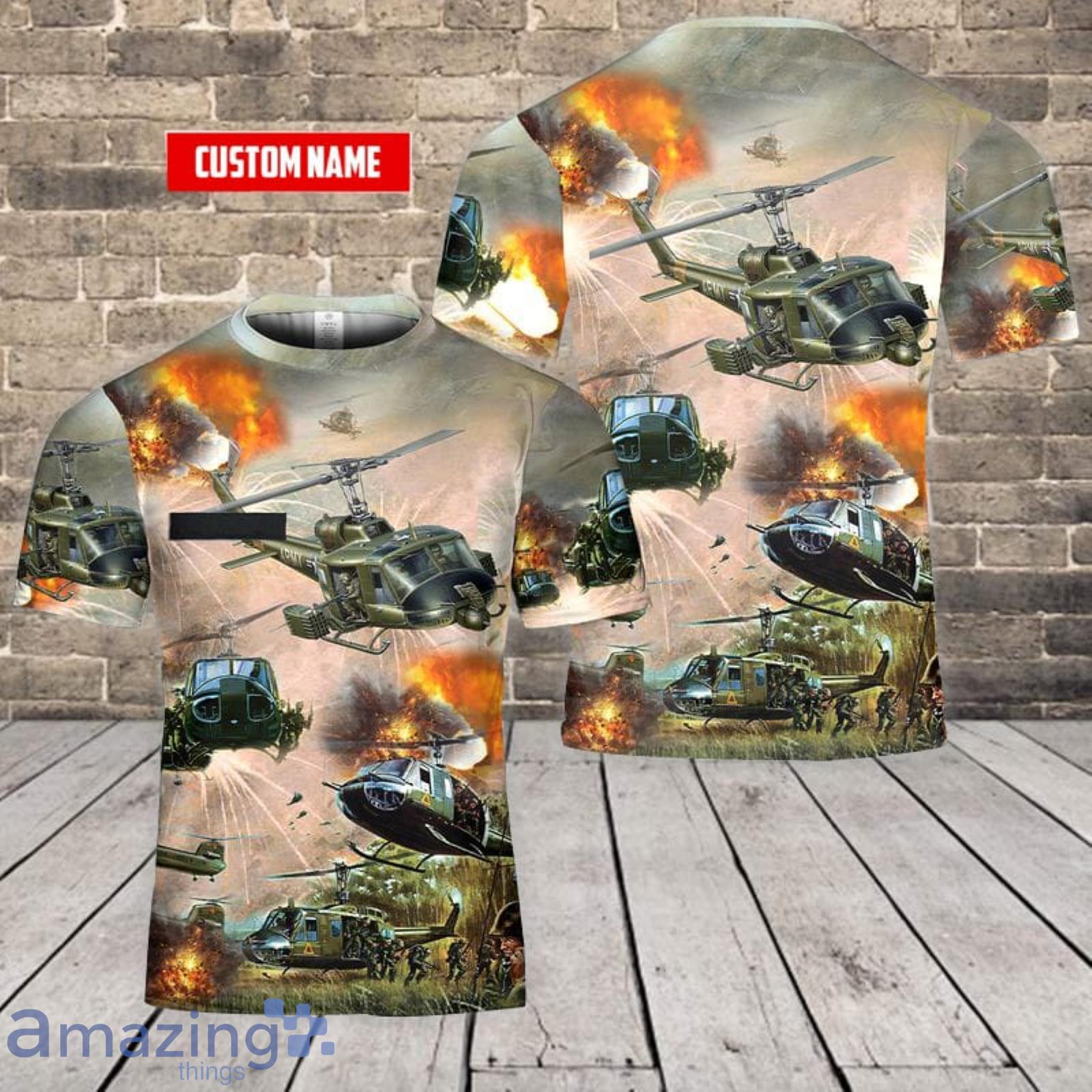 Personalized Name United States Army Huey Helicopter 3D T-Shirt Product Photo 1
