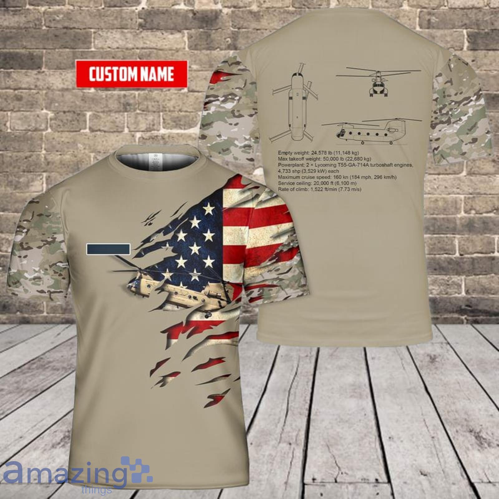 Personalized Name US Army Boeing CH-47F Chinook 3D T-Shirt Product Photo 1