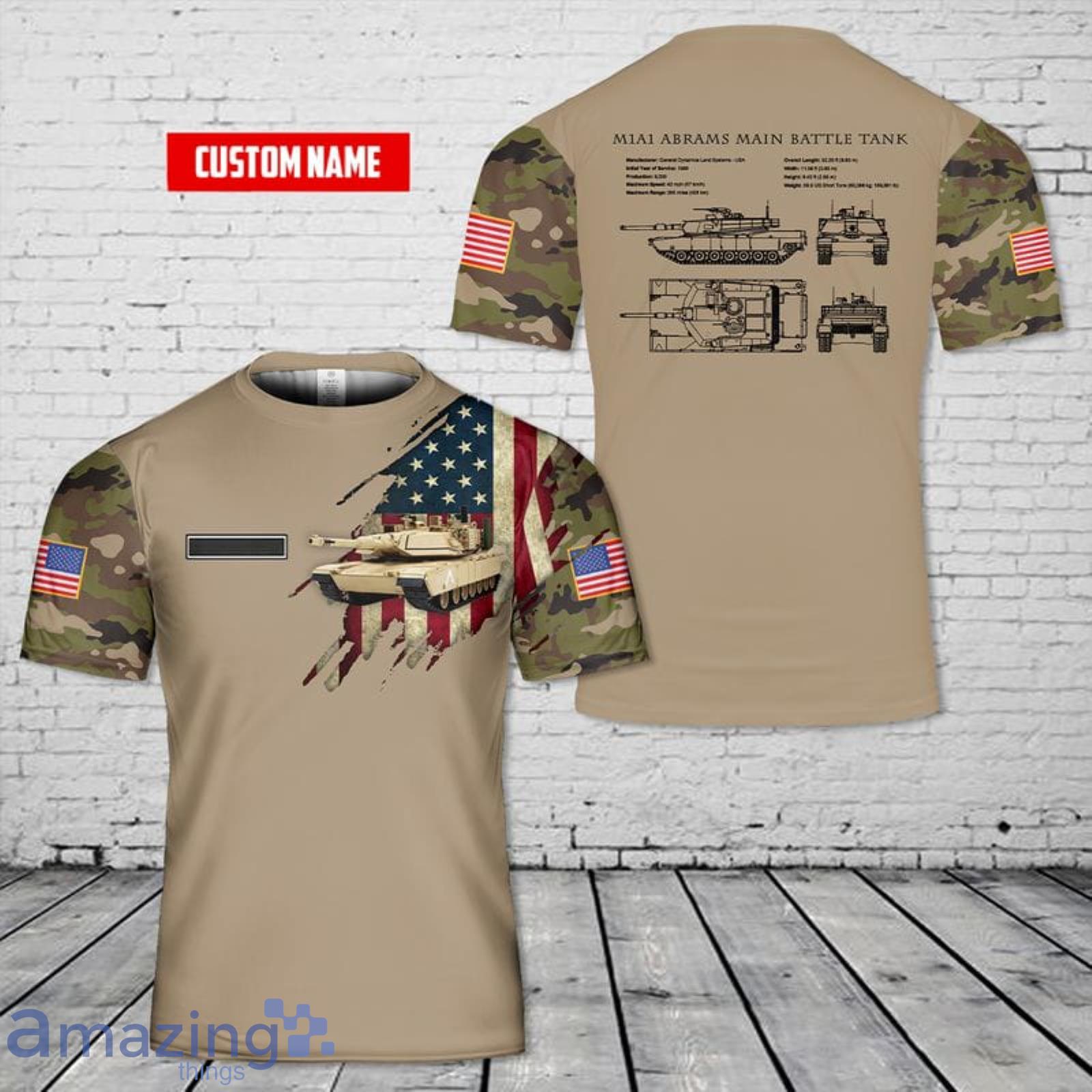 Personalized Name US Army M1A1 Abrams Main Battle Tank 3D T-Shirt Product Photo 1