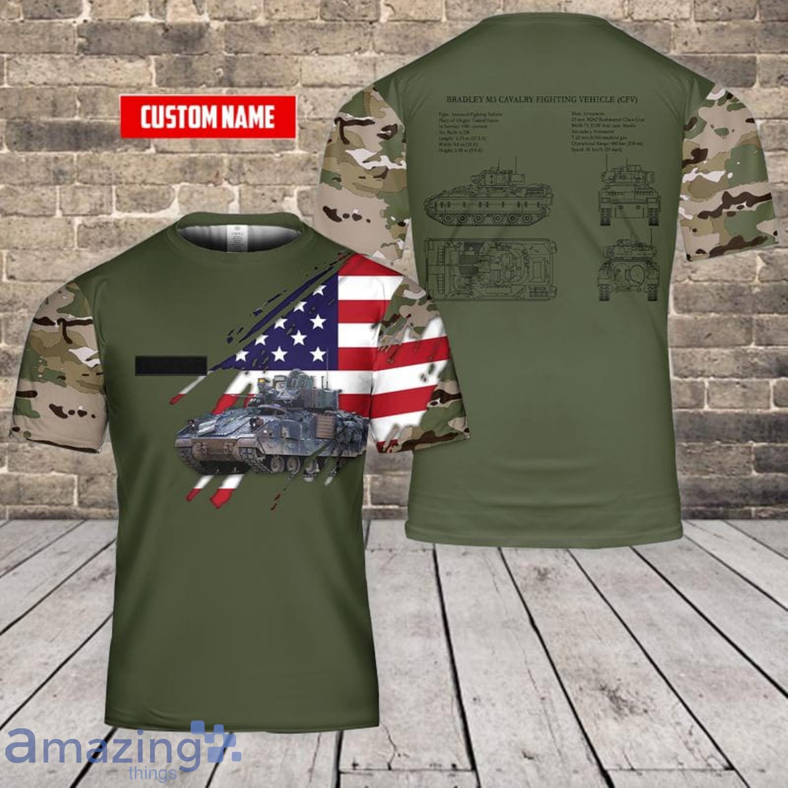 Personalized Name US Army M3 Bradley 3D T-Shirt Product Photo 1